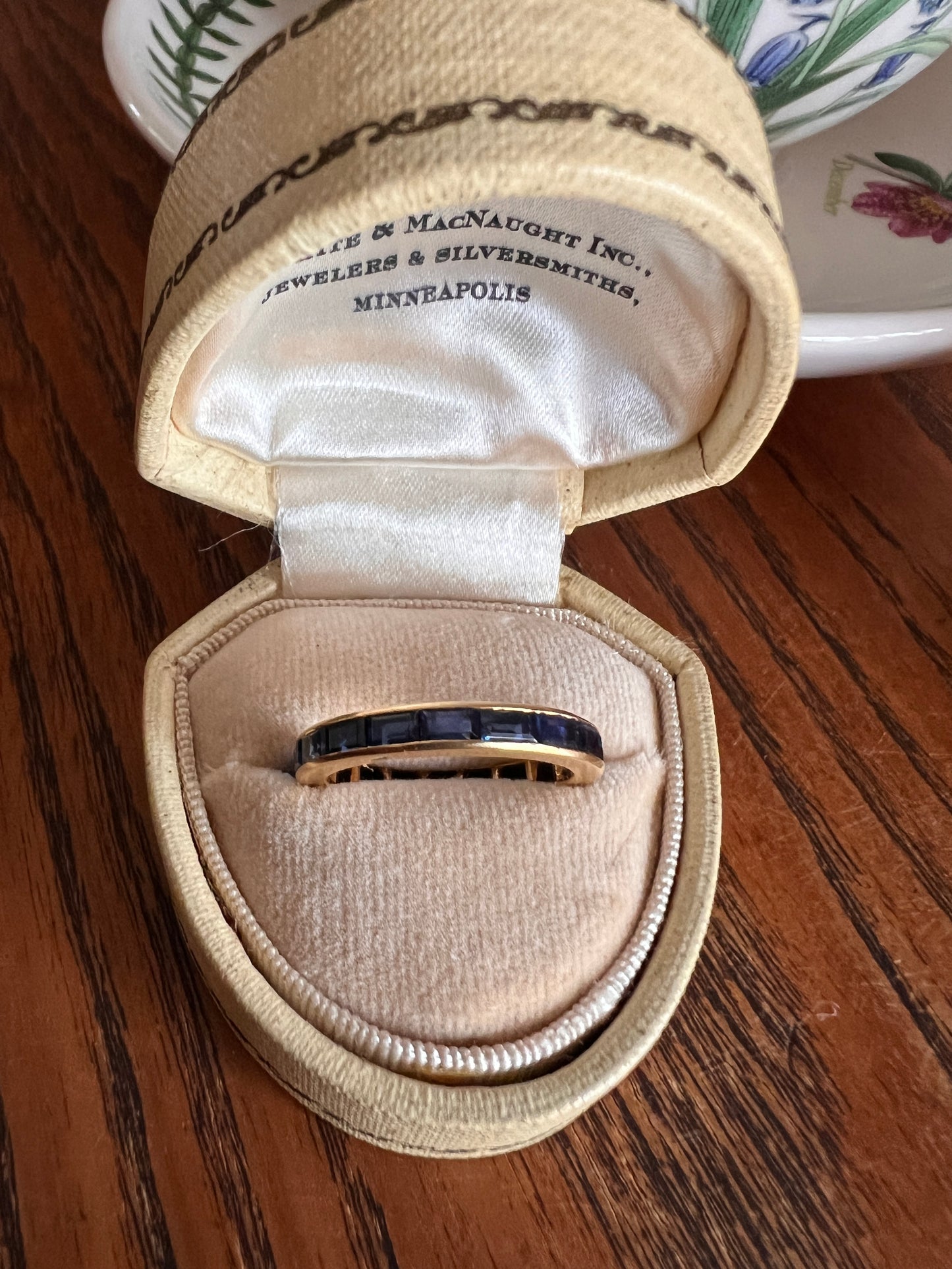 Vintage Channel Set  SAPPHIRE Full ETERNITY Band Ring 18k Gold Skinny Line Stacker French