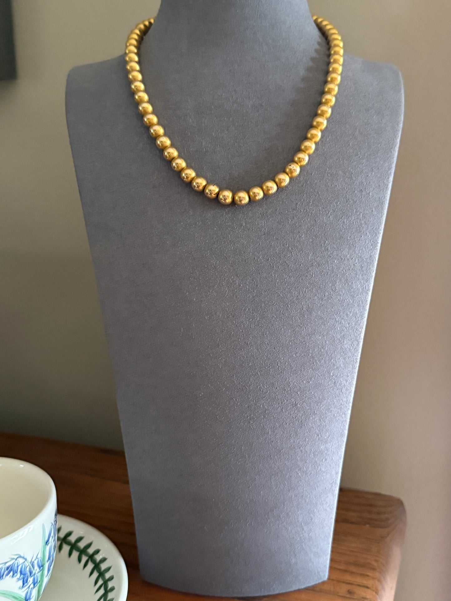 Antique Gold Fill BEAD Chain Necklace GF Pearl 16" Short Choker