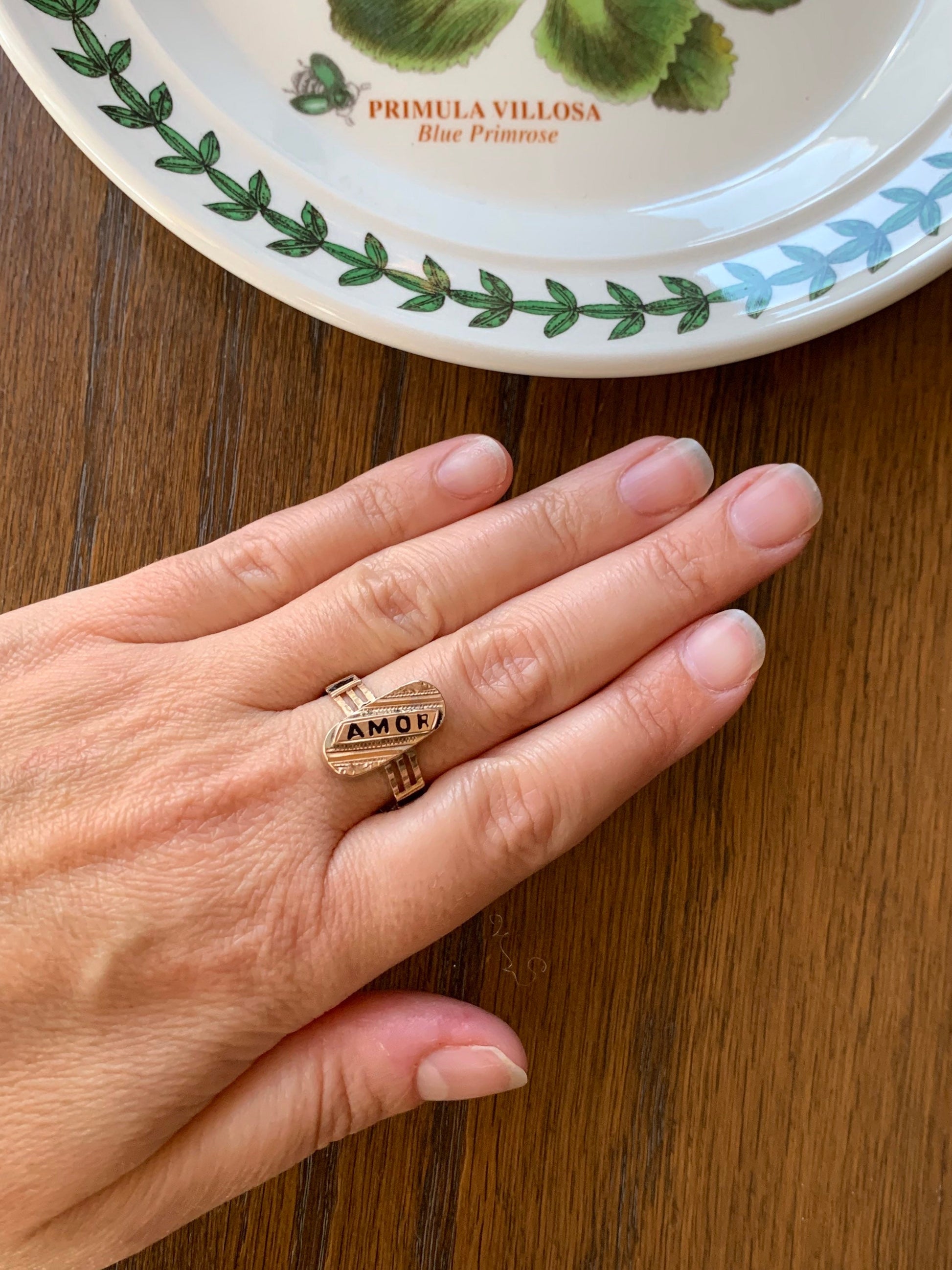 LOVE "Amor" Antique Shield Signet Ring Black Enamel Large Chunky Victorian 14k Gold Oval Romantic Gift Wide line Band Ornate Mourning Etched