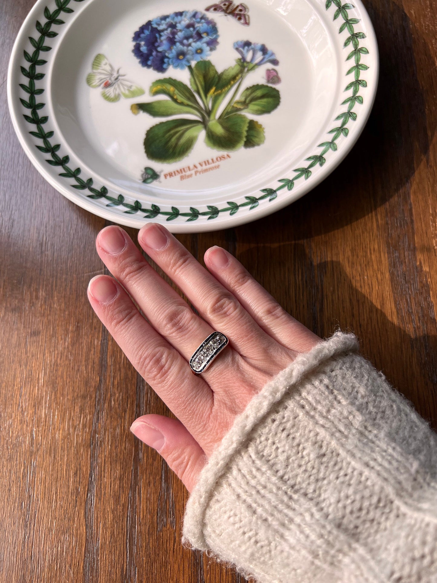 Antique One CARAT Old Mine Cut DiAMOND Five Stone Sapphire East West HALO Ring Carre Square Cut Stacker Band 14k Gold