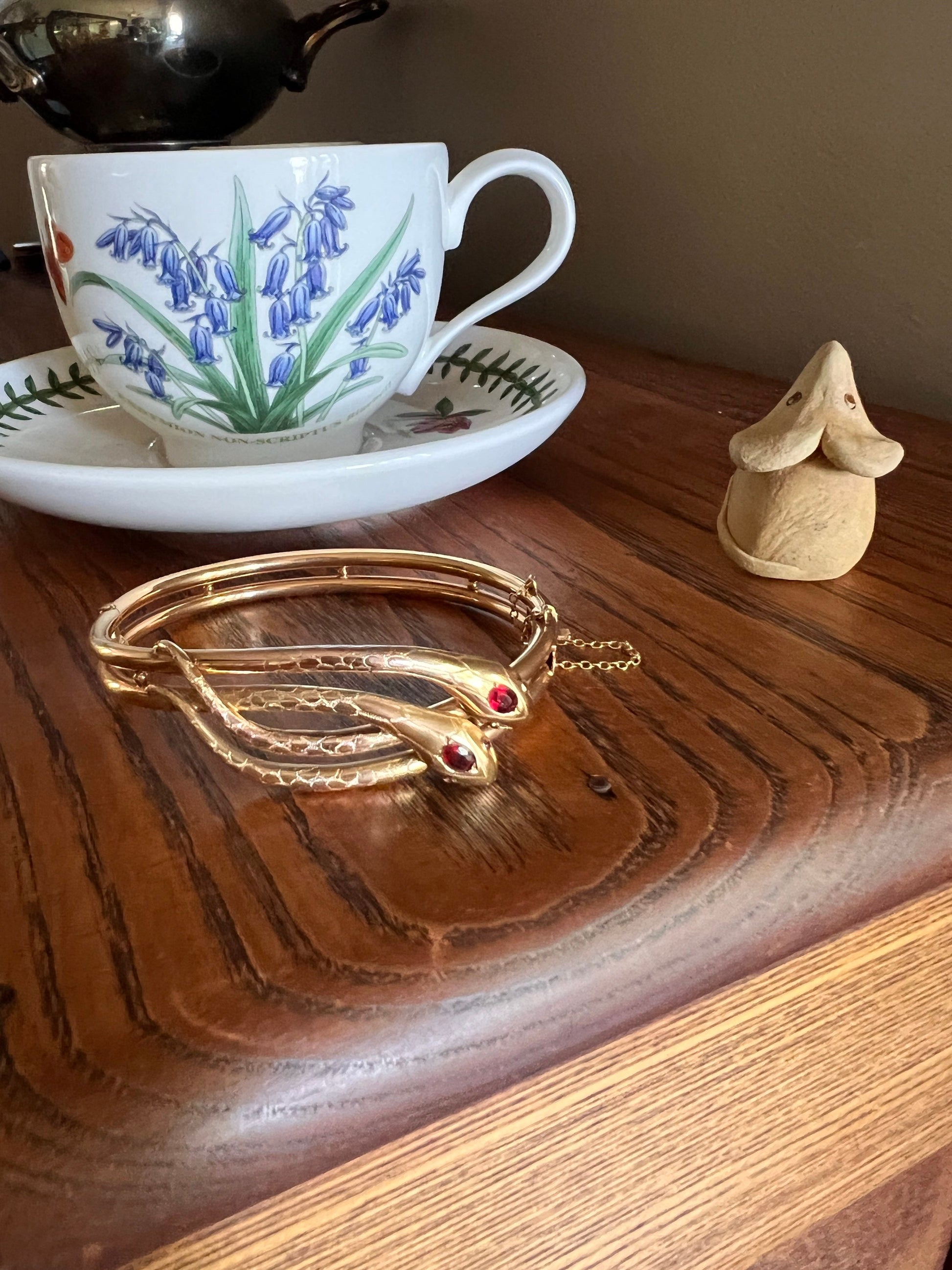 Double SNAKE French ANTiQUE 20g 18k GOLD Bangle Bracelet Red Garnet & RUBY Eyes ViCTORIAN Belle Epoque Coiled Wriststack Gift Art Nouveau