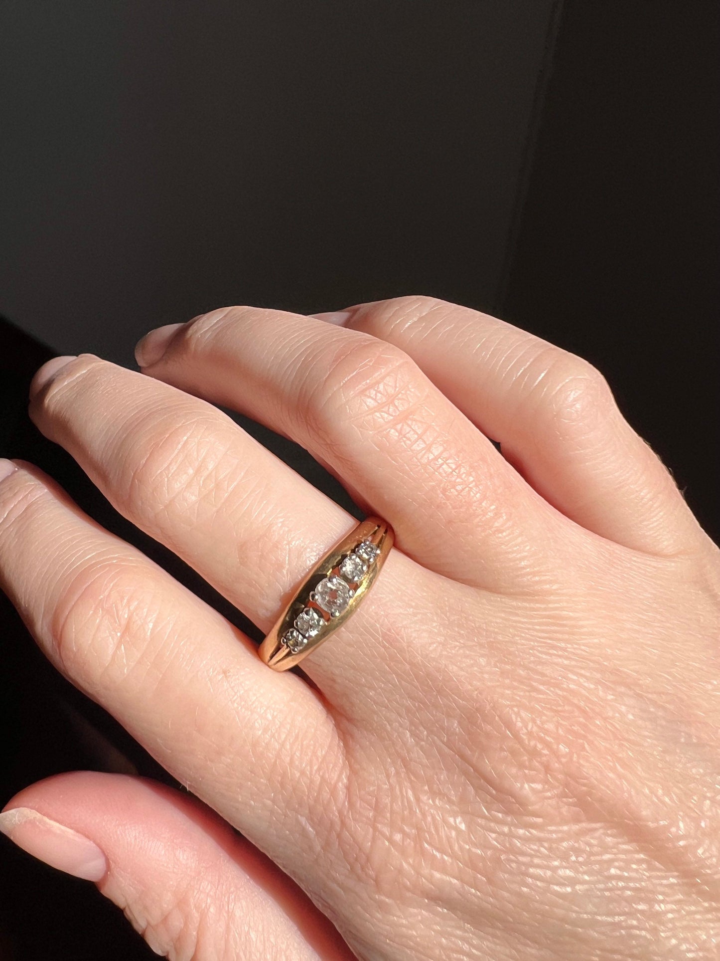 DATED 1926 French Antique Old Mine Cut DIAMOND 5 Five Stone Band Ring 18k Gold Belle Epoque Chunky Stackable Romantic Gift Anniversary OMC