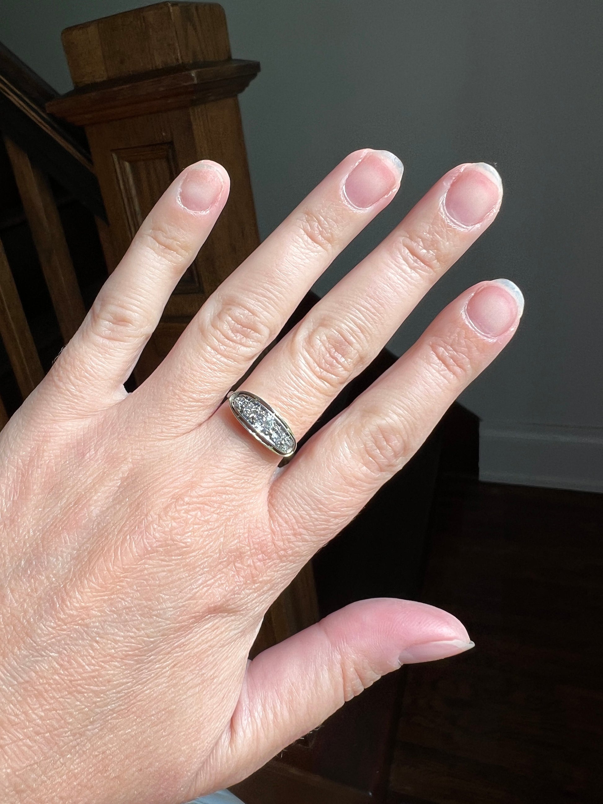 French ANTIQUE PLATINUM .5 Ctw Old Mine Cut Diamond Five Stone Boat East West Navette Ring Edwardian Belle Epoque Stacker Band Halo Stacking