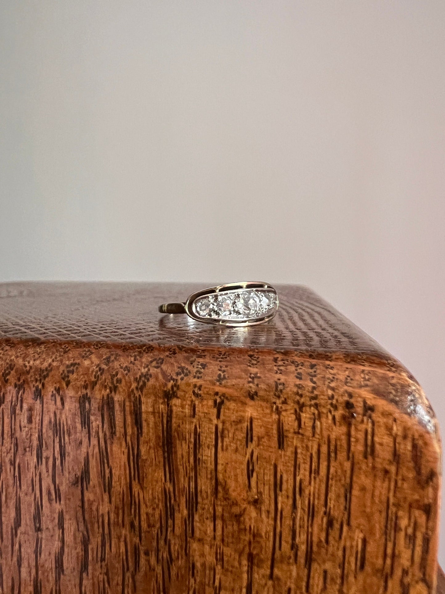 French ANTIQUE PLATINUM .5 Ctw Old Mine Cut Diamond Five Stone Boat East West Navette Ring Edwardian Belle Epoque Stacker Band Halo Stacking