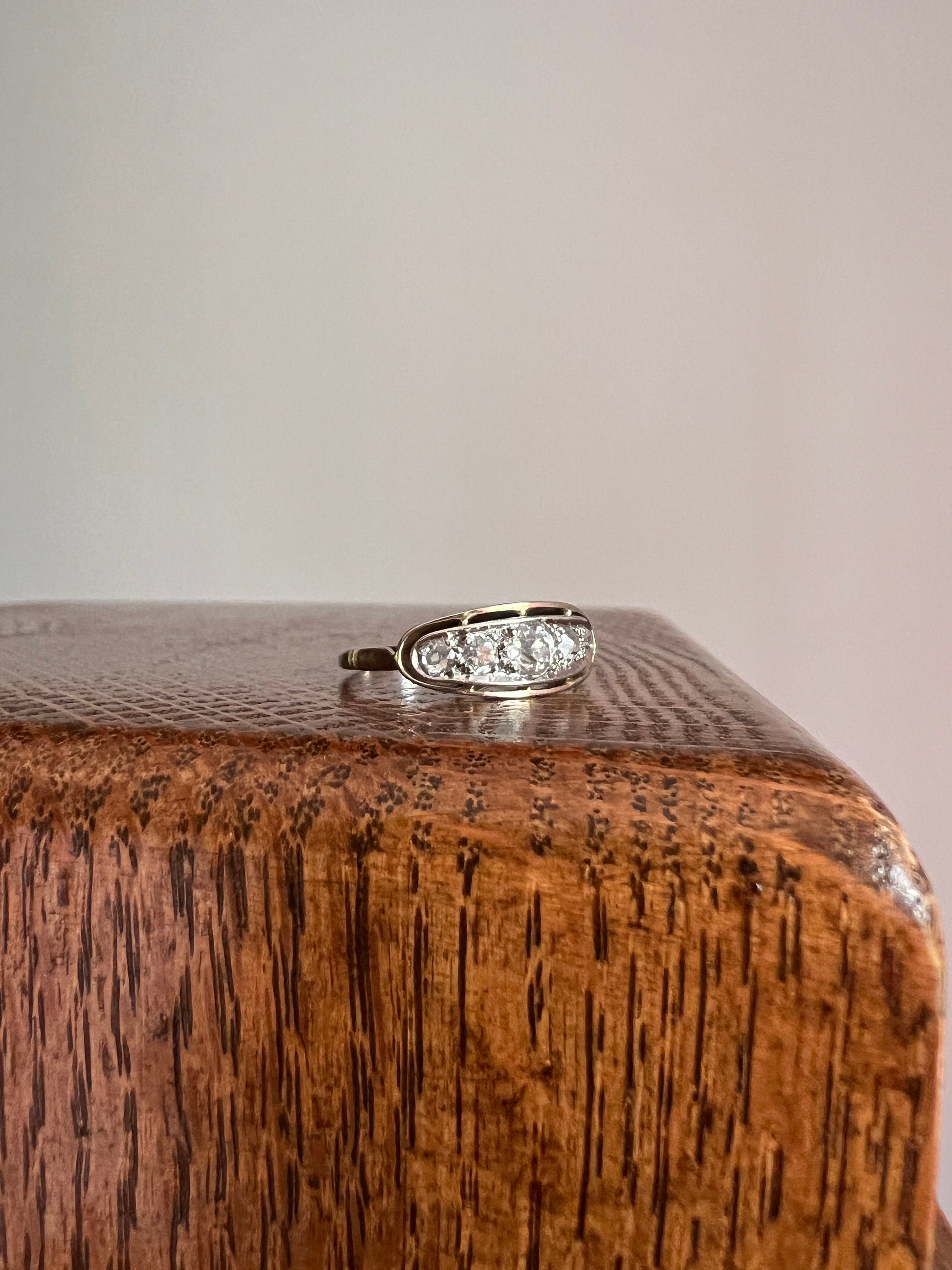 French ANTIQUE PLATINUM .5 Ctw Old Mine Cut Diamond Five Stone Boat East West Navette Ring Edwardian Belle Epoque Stacker Band Halo Stacking