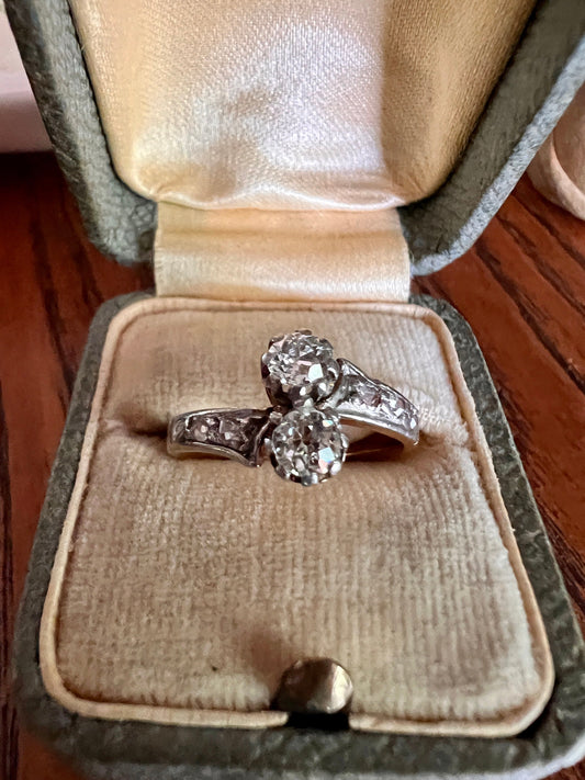 Toi et Moi French ANTIQUE .75 Carat Old Mine Cut DIAMOND Rose Cuts 18k Gold Stacker Band