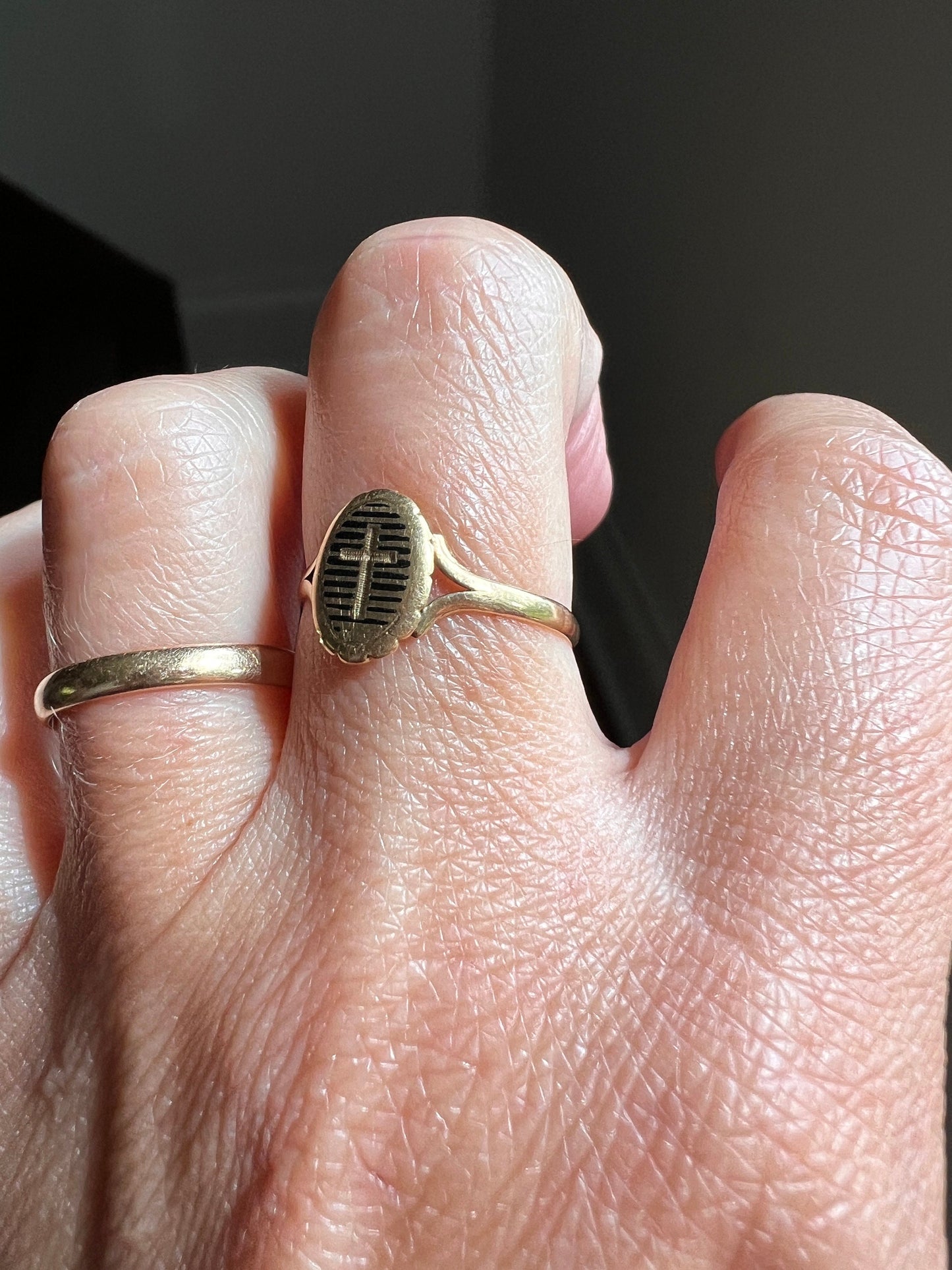 CROSS Antique Black Enamel STRIPES French Victorian Ring 18k Gold Folk Romantic Gift Jewelry with Symbols Religious Christian Stacker