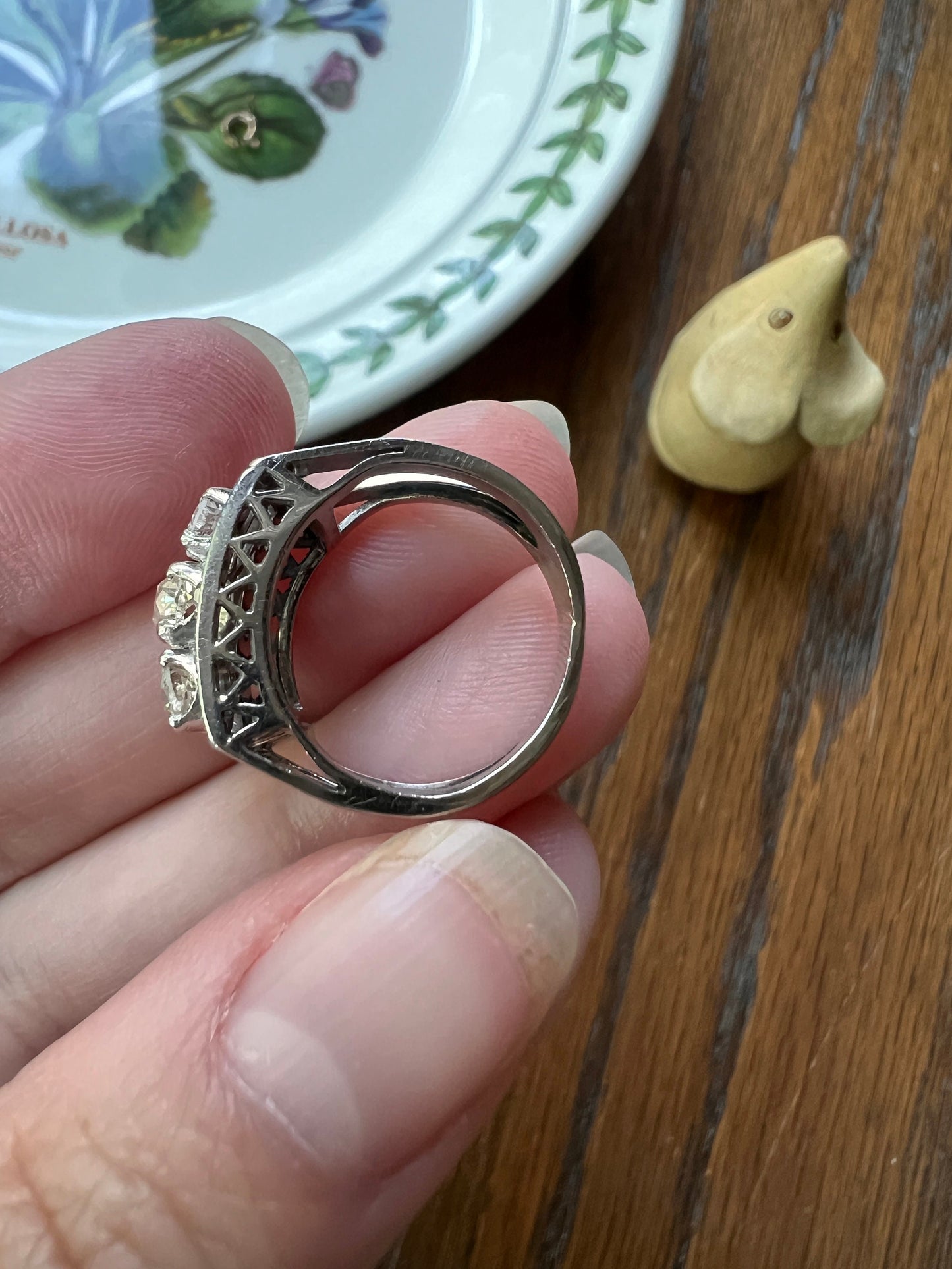 French Antique .85 Carat Old Mine Cut DIAMOND Linear Tank Ring 18k White Gold Romantic Gift Chunky Belle Epoque Geometric Rectangular .85Ctw