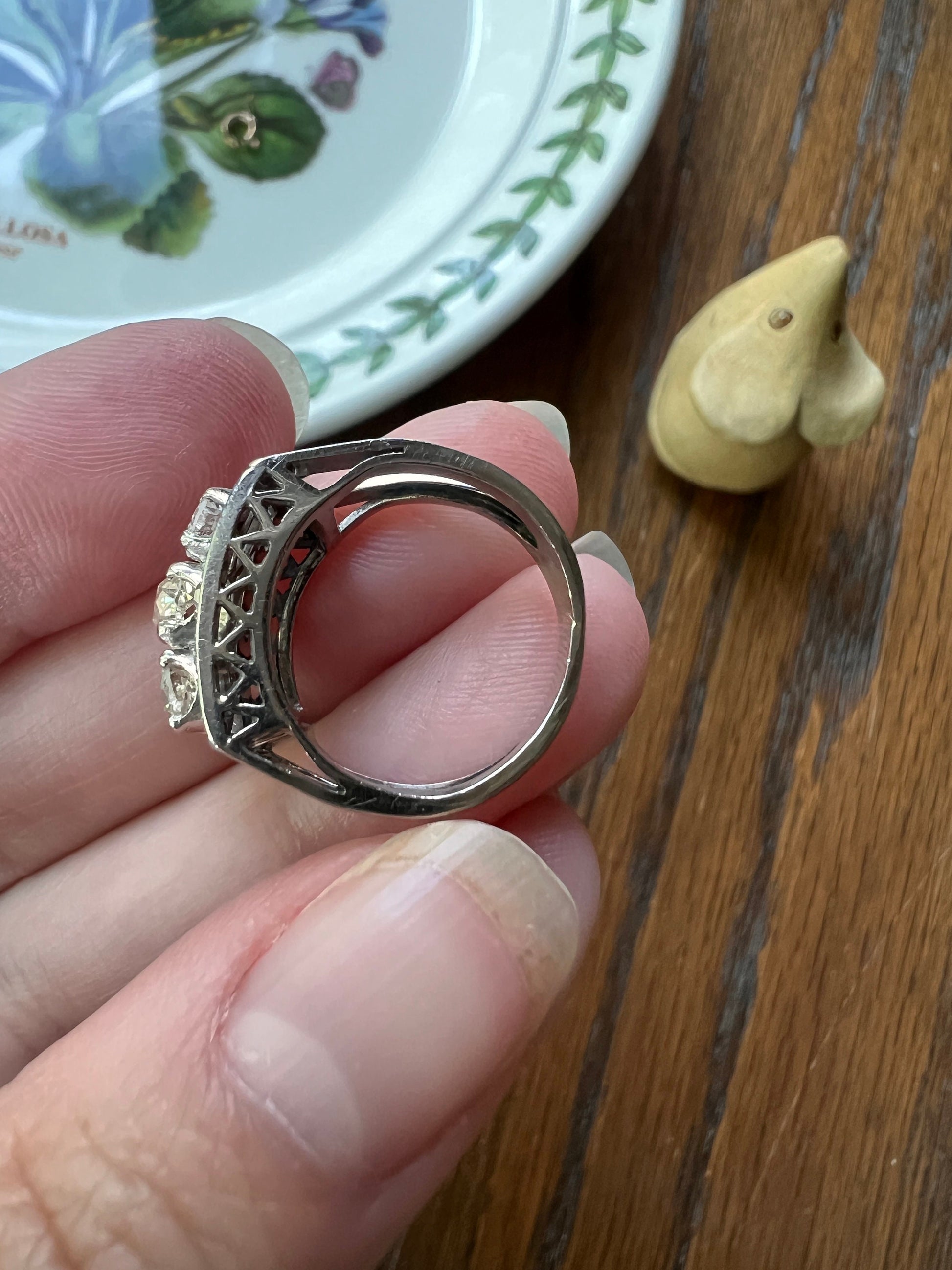 French Antique .85 Carat Old Mine Cut DIAMOND Linear Tank Ring 18k White Gold Romantic Gift Chunky Belle Epoque Geometric Rectangular .85Ctw