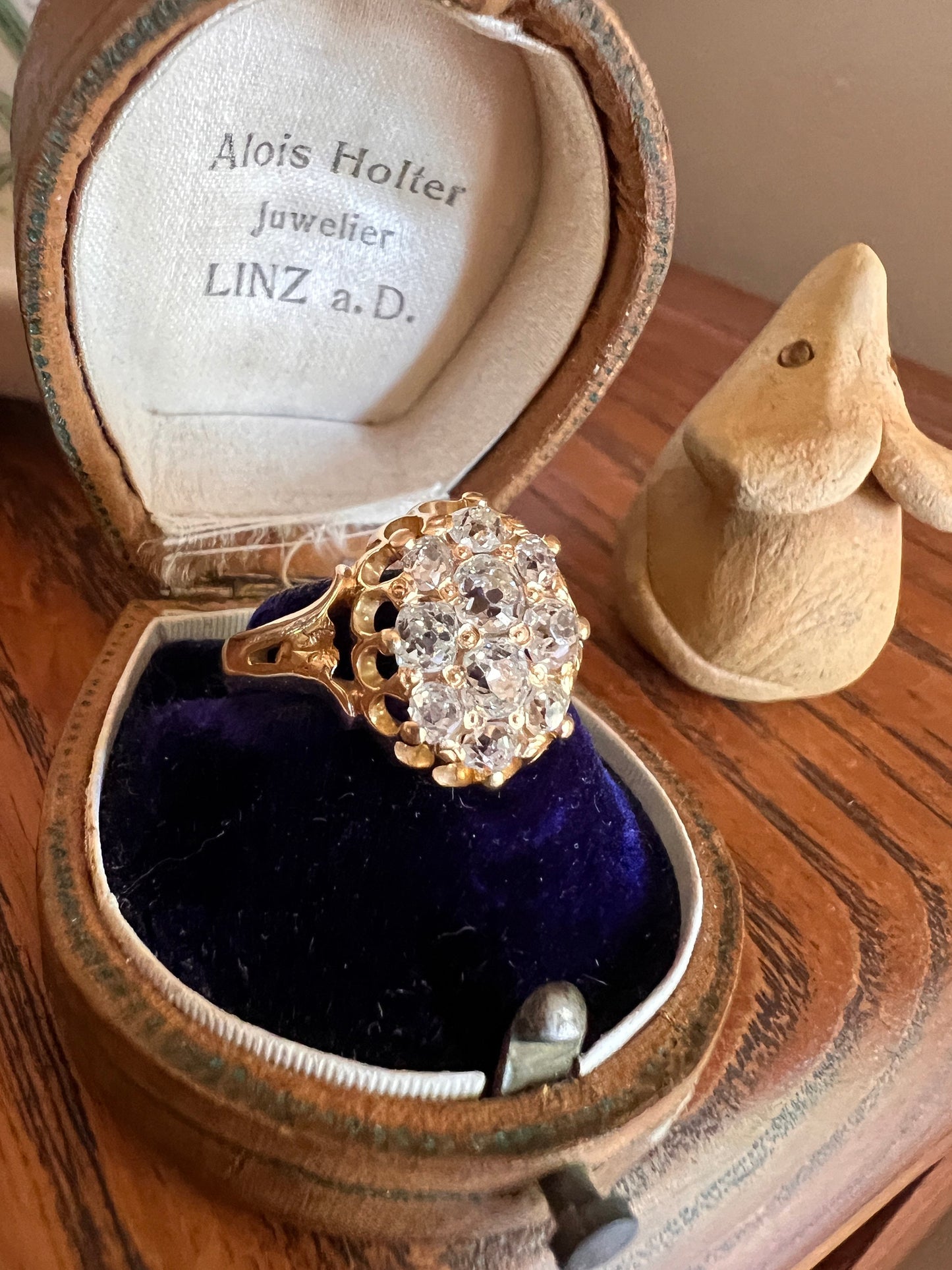 Antique 1.2 Carat OVAL Old Mine Cut DIAMOND Cluster Ring Stamped Prongs! 14k Gold VICTORIAN Romantic Gift Buttercup Navette OmC 1.2Ctw Tdw