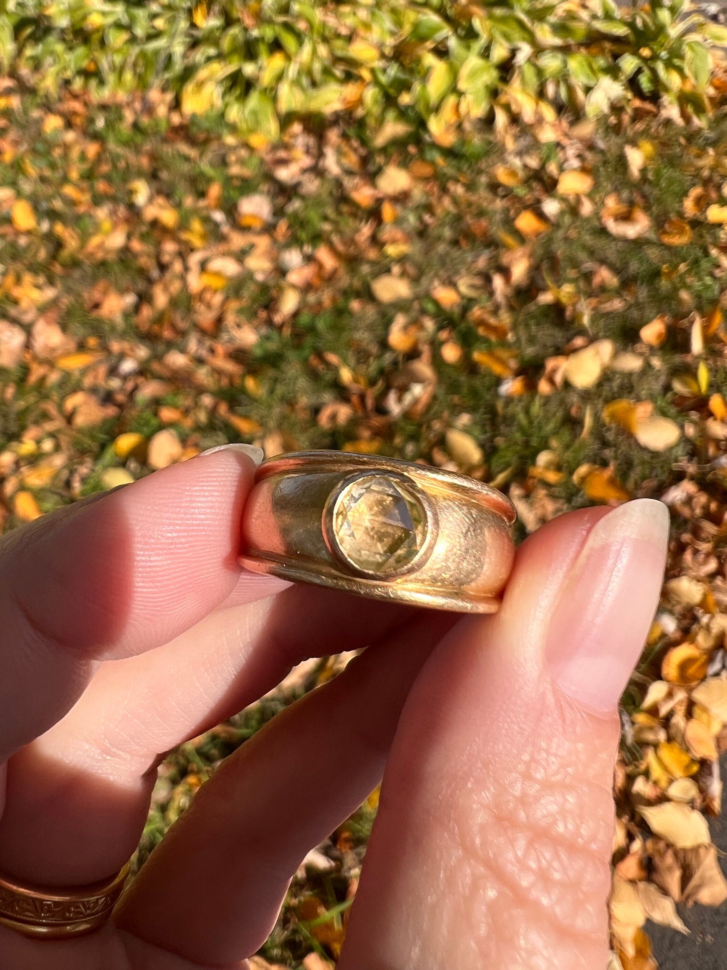 Antique HEAVY French .75 Carat Yellow Rose Cut DIAMOND Ring 11g 18k Gold Gypsy Band Stacker Belle Epoque Romantic Gift Dome DiscoBall Unisex