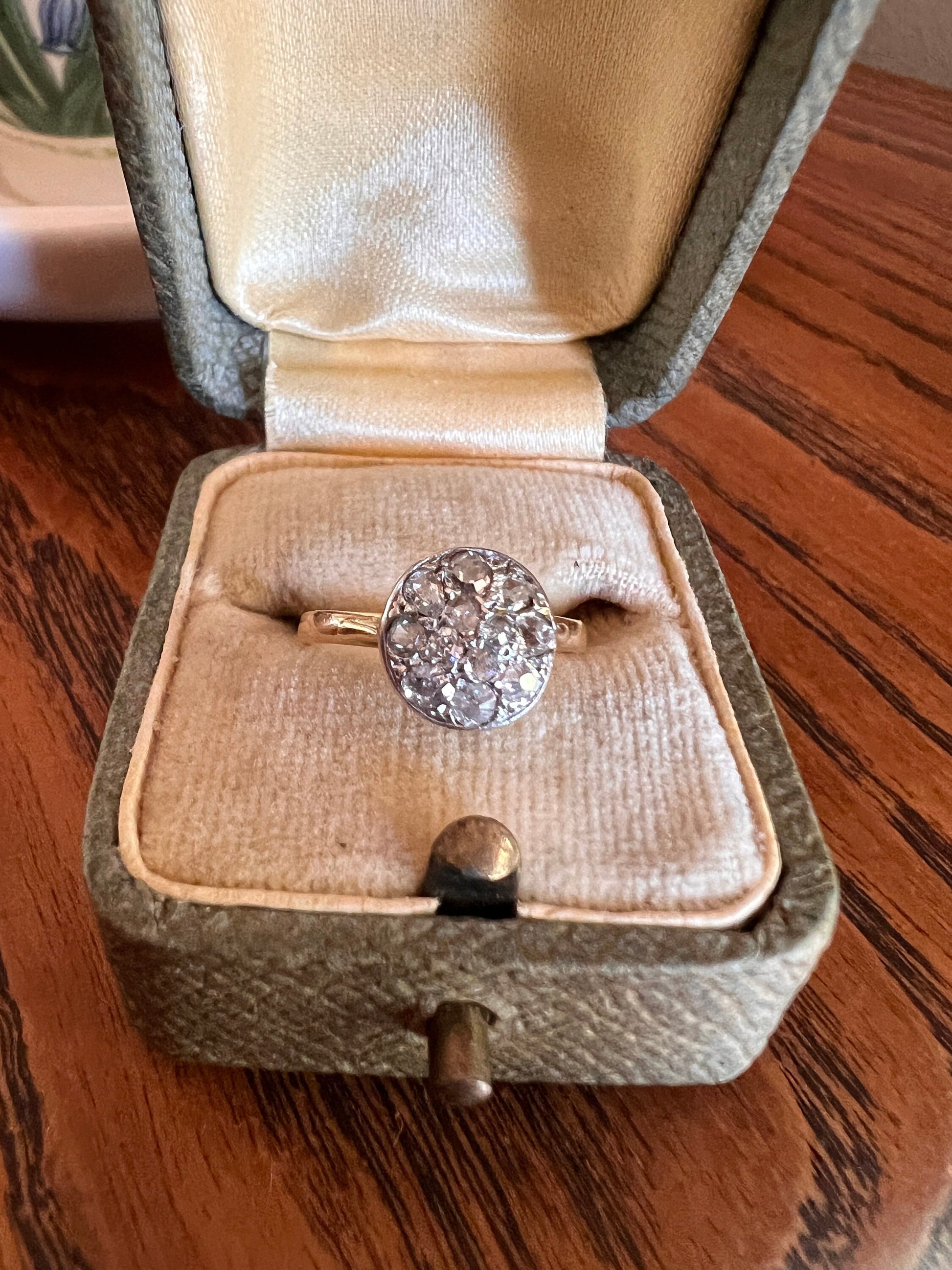 Sweetest French Antique Old Mine Cut DIAMOND Round CLUSTER Ring 18k Gold PLATINUM Stacker Romantic Gift Geometric Dainty Pinky Belle Epoque