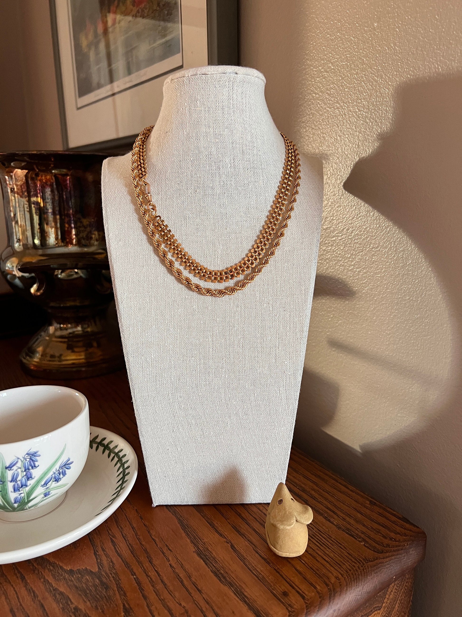 Vintage Gold Graduated-Twist Rope Necklace | 17 3/8 Wearable Length