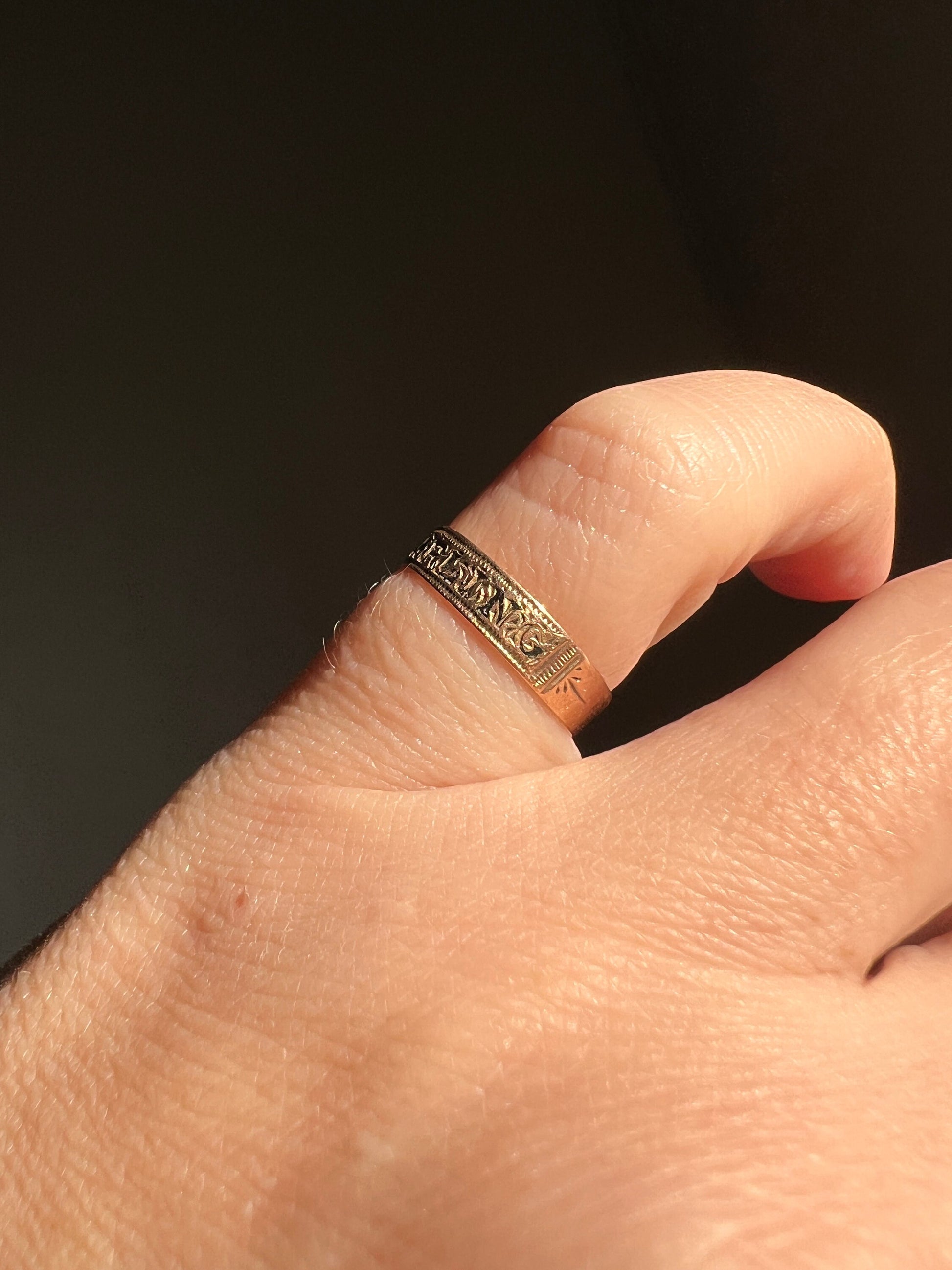 Antique " DARLING " Skinny Band VICTORIAN Ring 10k Rose Gold Enamel Cigar Band Stacker Romantic Gift Hard to Find Minimalist Pinky Midi Rare