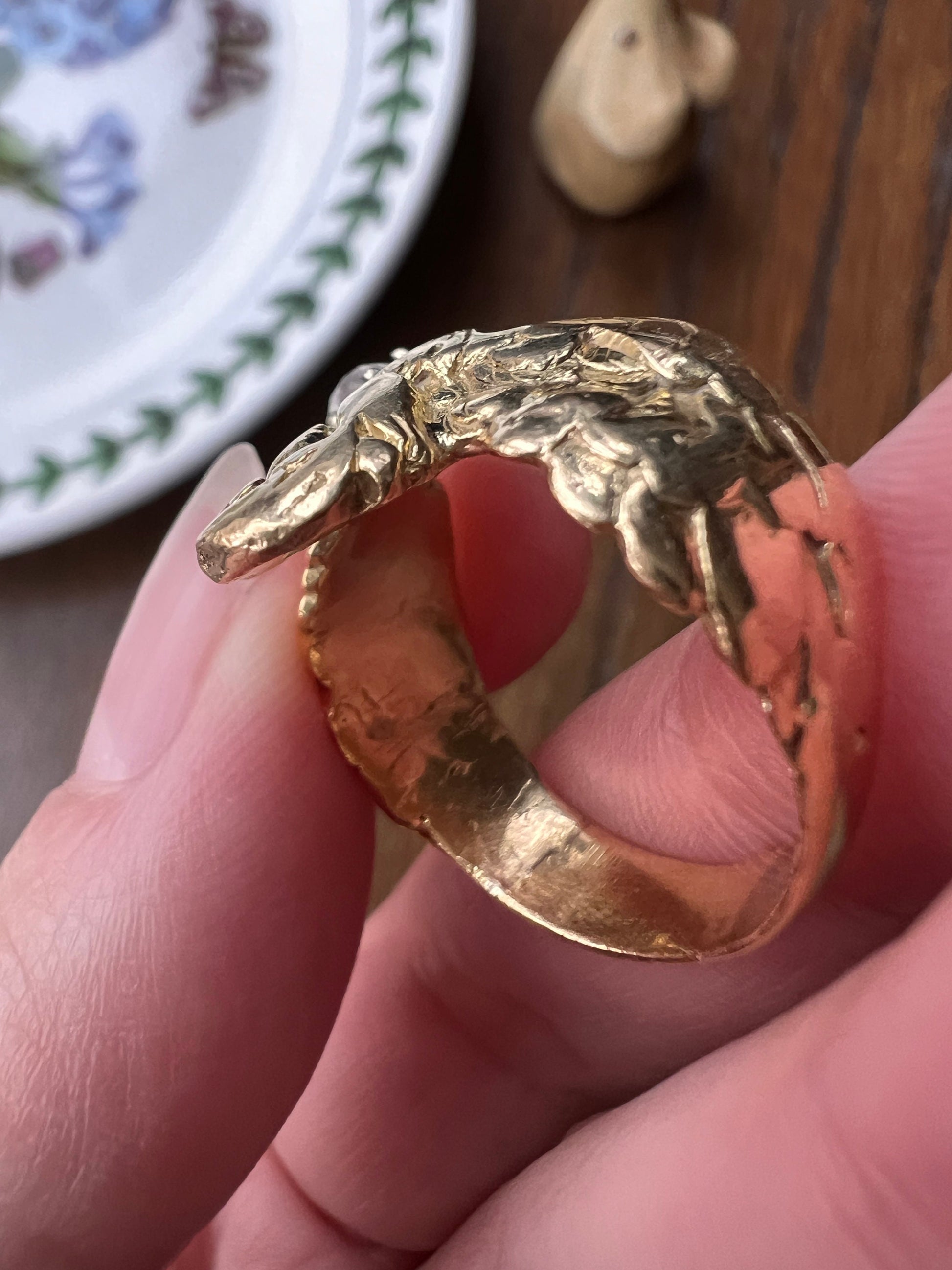 EAGLE French ANTIQUE Art Nouveau .45 Carat Old Mine Cut DIAMOND Heavy 12.4g 18k Gold Ring Courage Strength Figural Animal Romantic Gift OmC