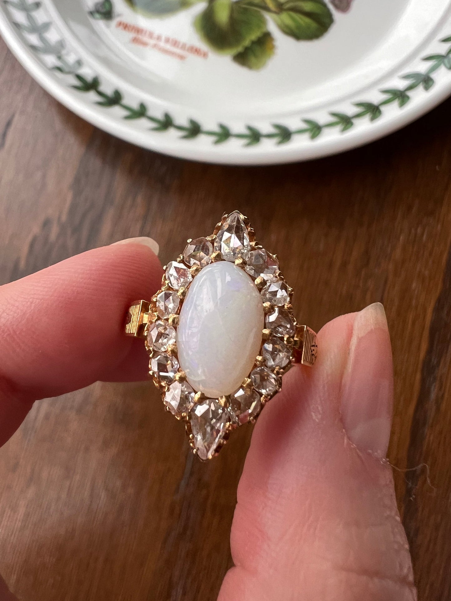 PEAR 1 Carat Rose Cut Diamond Halo Large OPAL French Antique Belle Epoque Ring 18k Gold Gift Belle Epoque Art Nouveau Ornate Romantic Gift