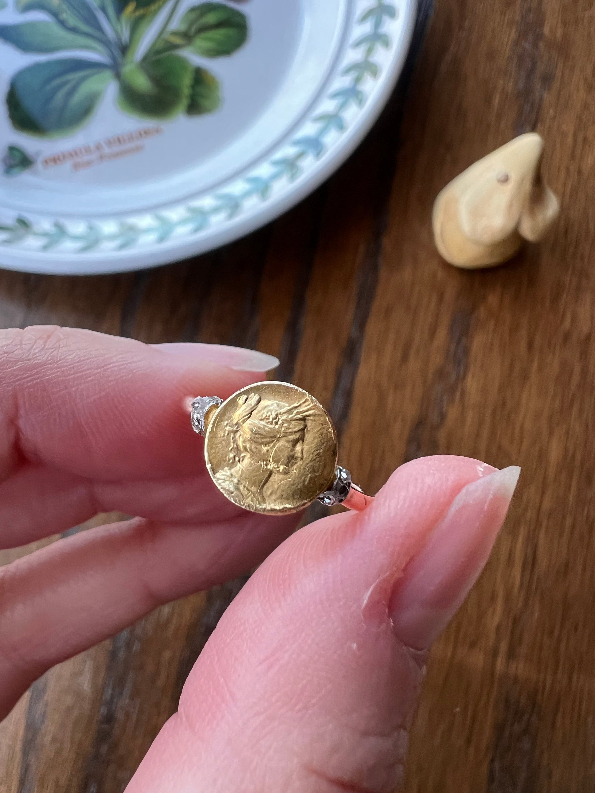 FRENCH Antique Victorian Art Nouveau Woman Rose Cut Diamond Ring 18k Gold Rosy Buttery Belle Epoque GODDESS Romantic Gift Belle Epoque Stack