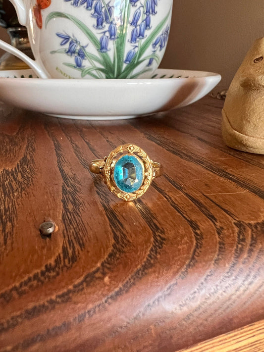 FLORAL French Antique Turquoise Blue Paste RiNG 18k Gold FORGET Me Not Garland Halo Ring Art Nouveau Victorian Figural Gift Belle Epoque
