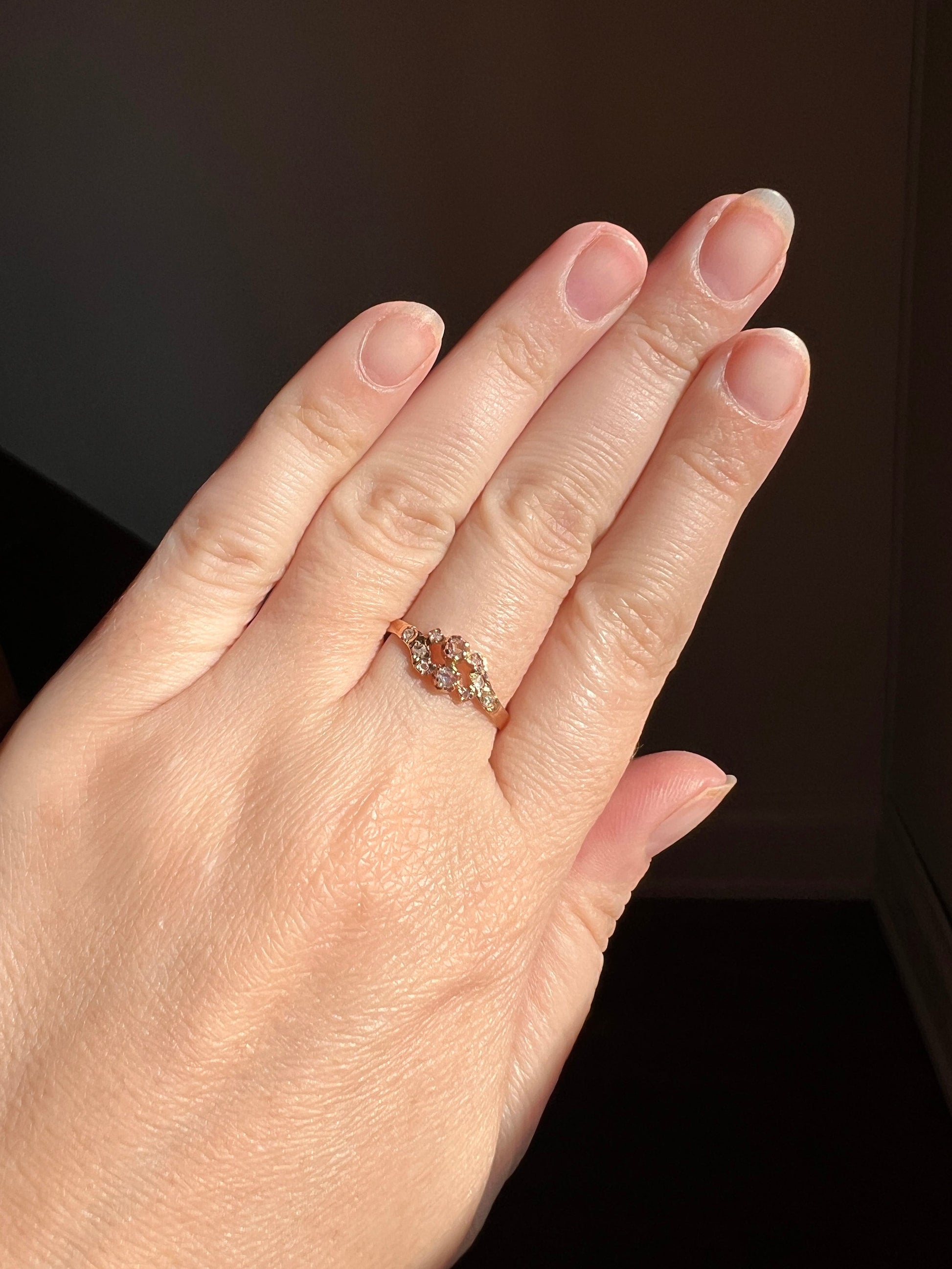 French Antique Rose Cut DIAMOND Ring 18k Rose Gold Bypass Band Swirled Stacker Romantic Gift Minimalist Sparkle Toi et Moi Love