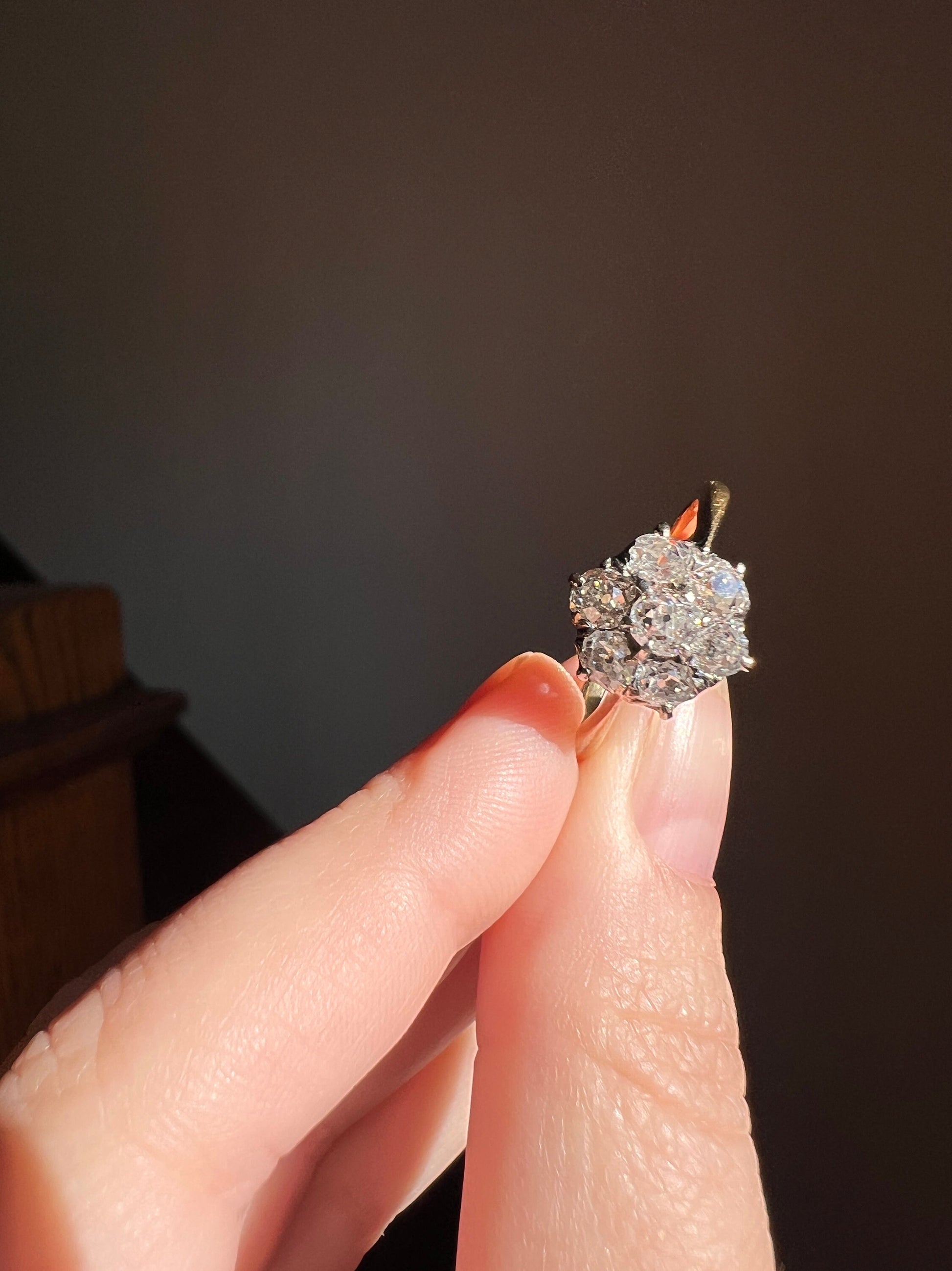 Old Mine Cut DIAMOND 1.5 Carat Daisy Cluster Ring 18k Gold Antique Seven Stone Chunky Stacker Unique Victorian Edwardian Gift OMC Daily Wear