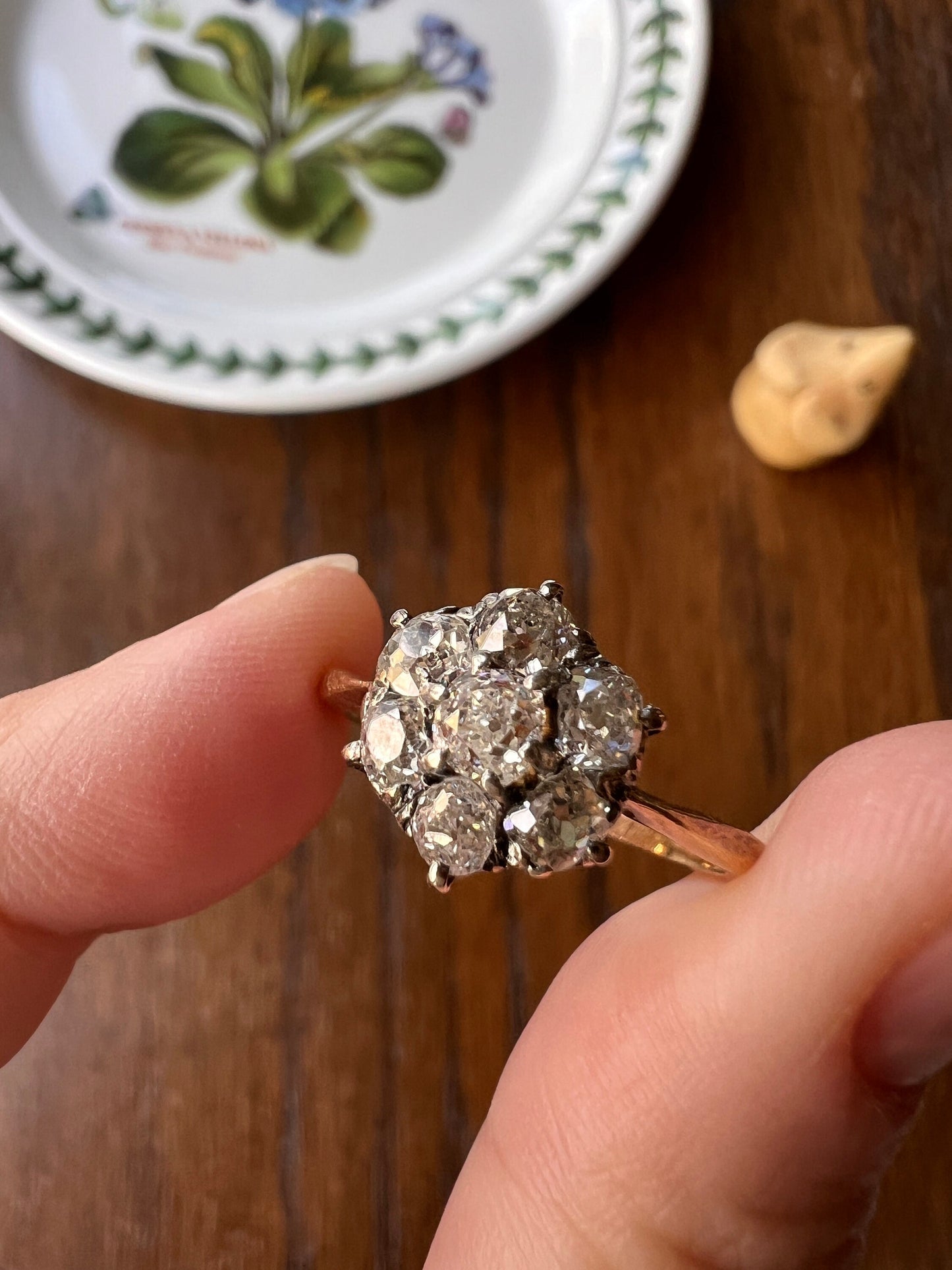 Old Mine Cut DIAMOND 1.5 Carat Daisy Cluster Ring 18k Gold Antique Seven Stone Chunky Stacker Unique Victorian Edwardian Gift OMC Daily Wear