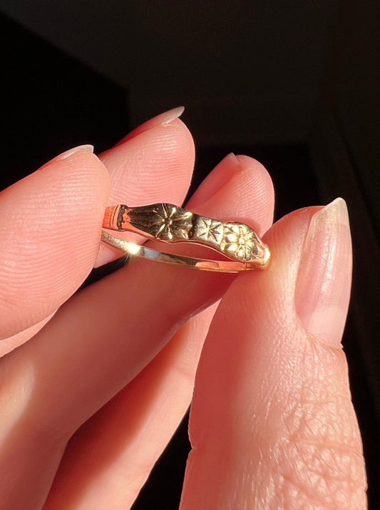 FLORAL Double Toi et Moi Flower Band 14k Gold Antique Ring Victorian Stacker Romantic Forget Me Not Orange Blossom Daisy Minimalist Dainty