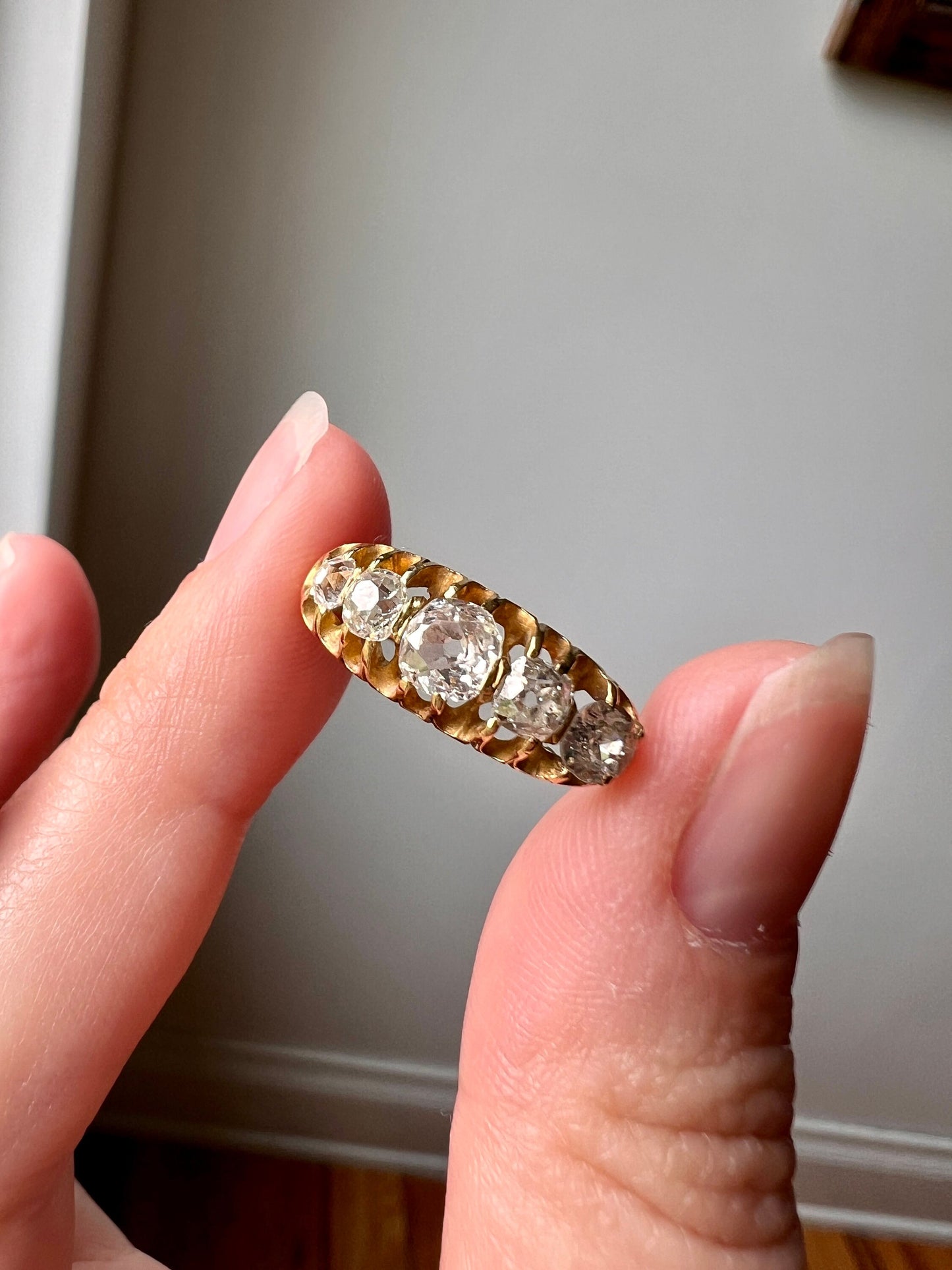 1 Carat Victorian ANTIQUE Five Stone Stacker Band Ring Old Mine Cut DIAMONDS Transitional Cut Buttercup Belcher Stacker Romantic Gift OmC