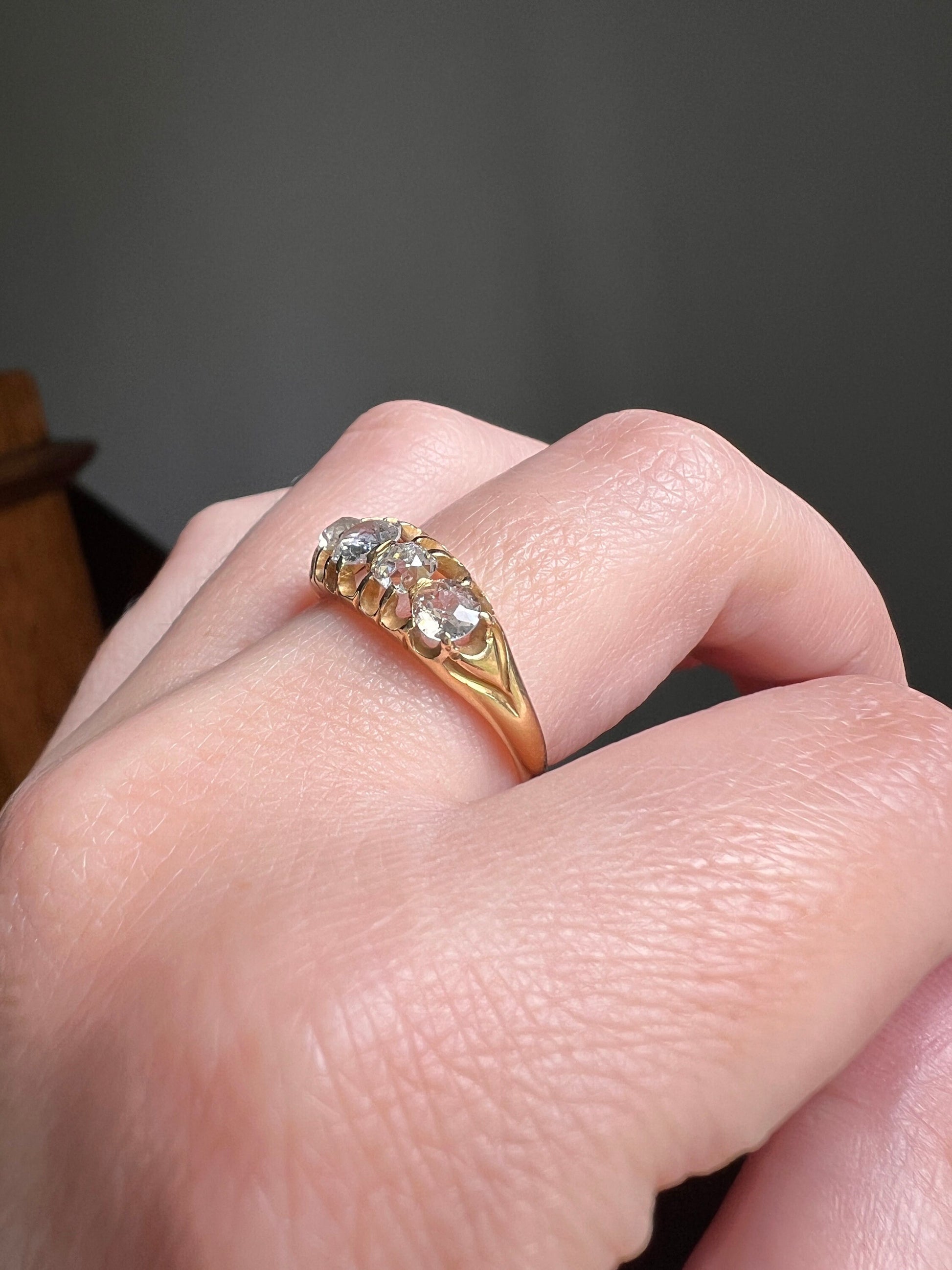 1 Carat Victorian ANTIQUE Five Stone Stacker Band Ring Old Mine Cut DIAMONDS Transitional Cut Buttercup Belcher Stacker Romantic Gift OmC