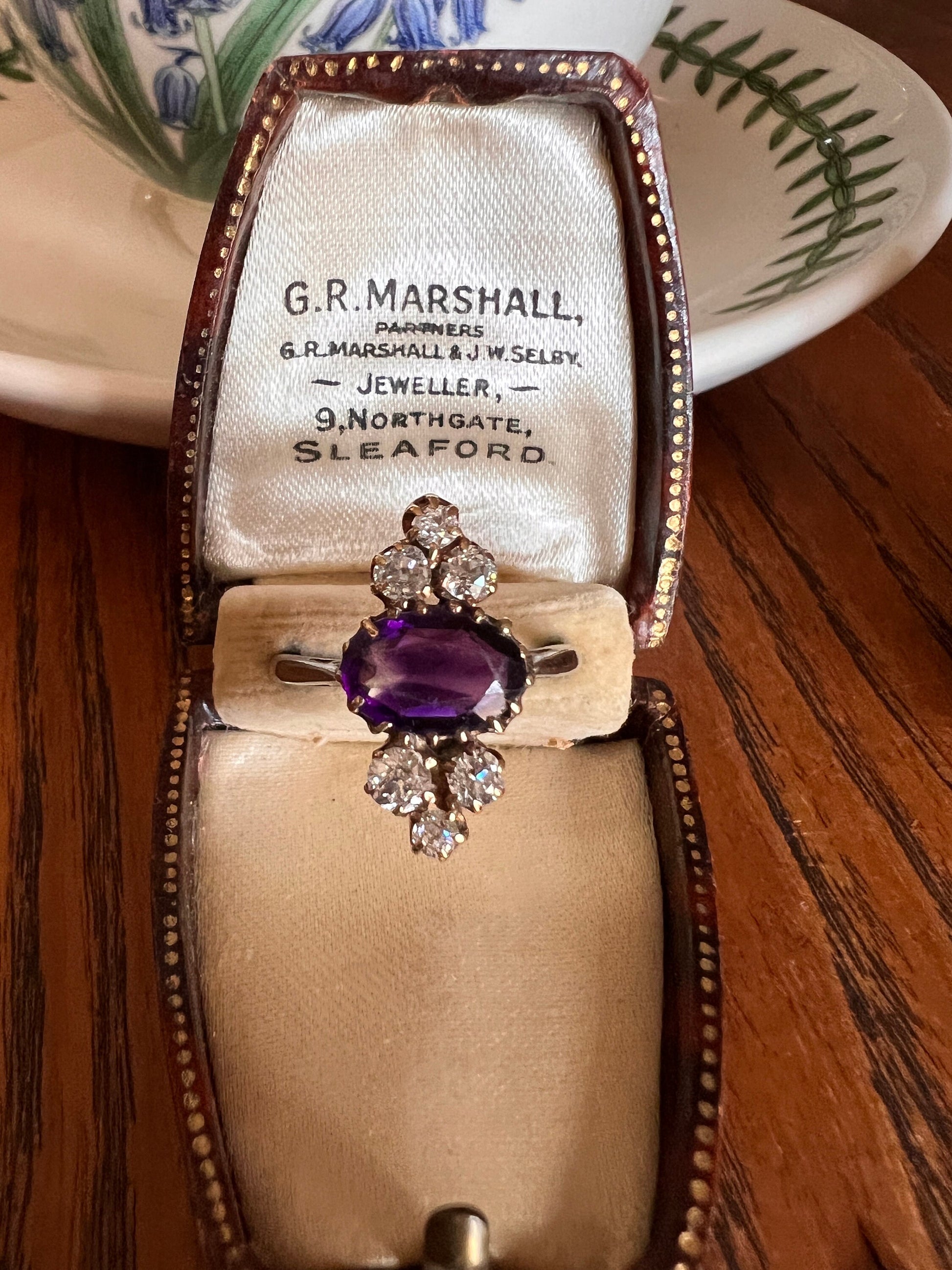 AMETHYST .5 Carat Old Mine Cut DIAMOND Seven Stone Tiara Ring 18k Yellow & White Gold Crowned Purple Oval Romantic Gift Victorian OmC Ornate