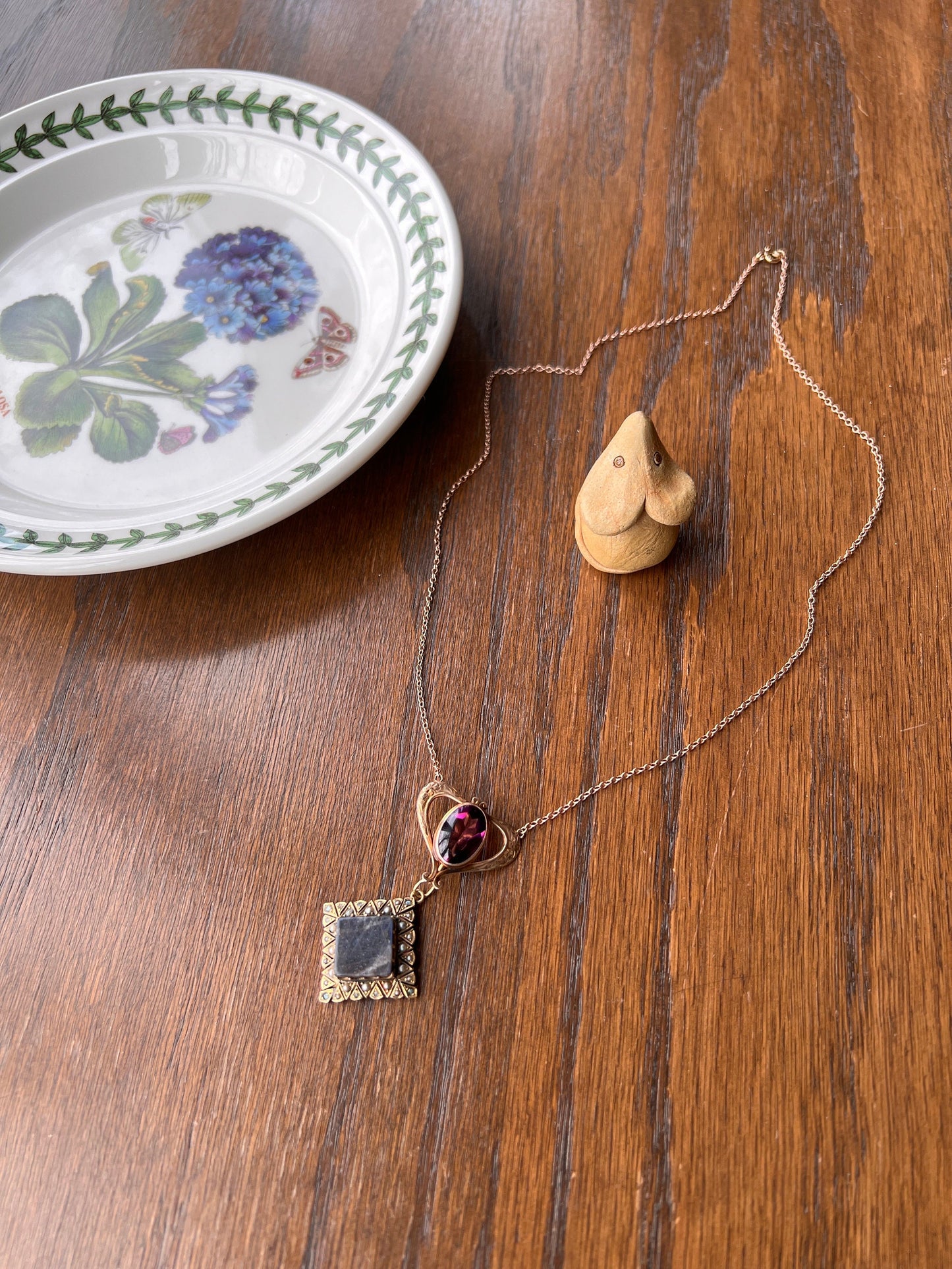 My Favorite LABRADORITE Antique Glowing Blue Pendant Square Diamond Shape Set with Pearls 10k Gold Solid Triangular Pie Starburst Bezels