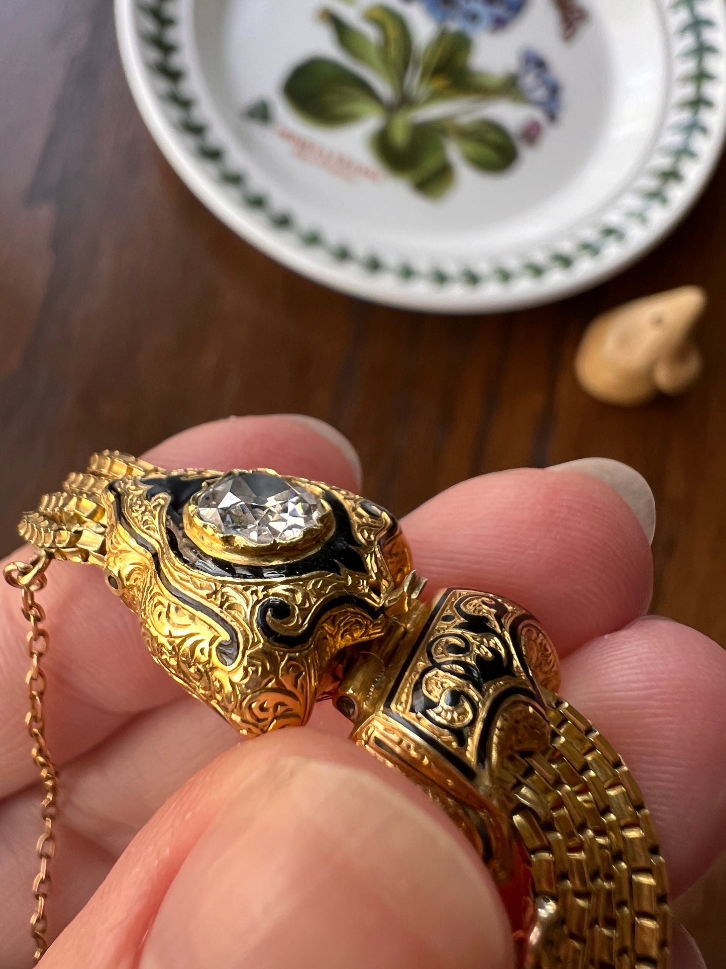 Rare VICTORIAN Antique French .75 Carat Old Mine Cut DIAMOND Bracelet in Box Black Enamel Snake Multi Strand Wriststack Belle Epoque OmC 3/4