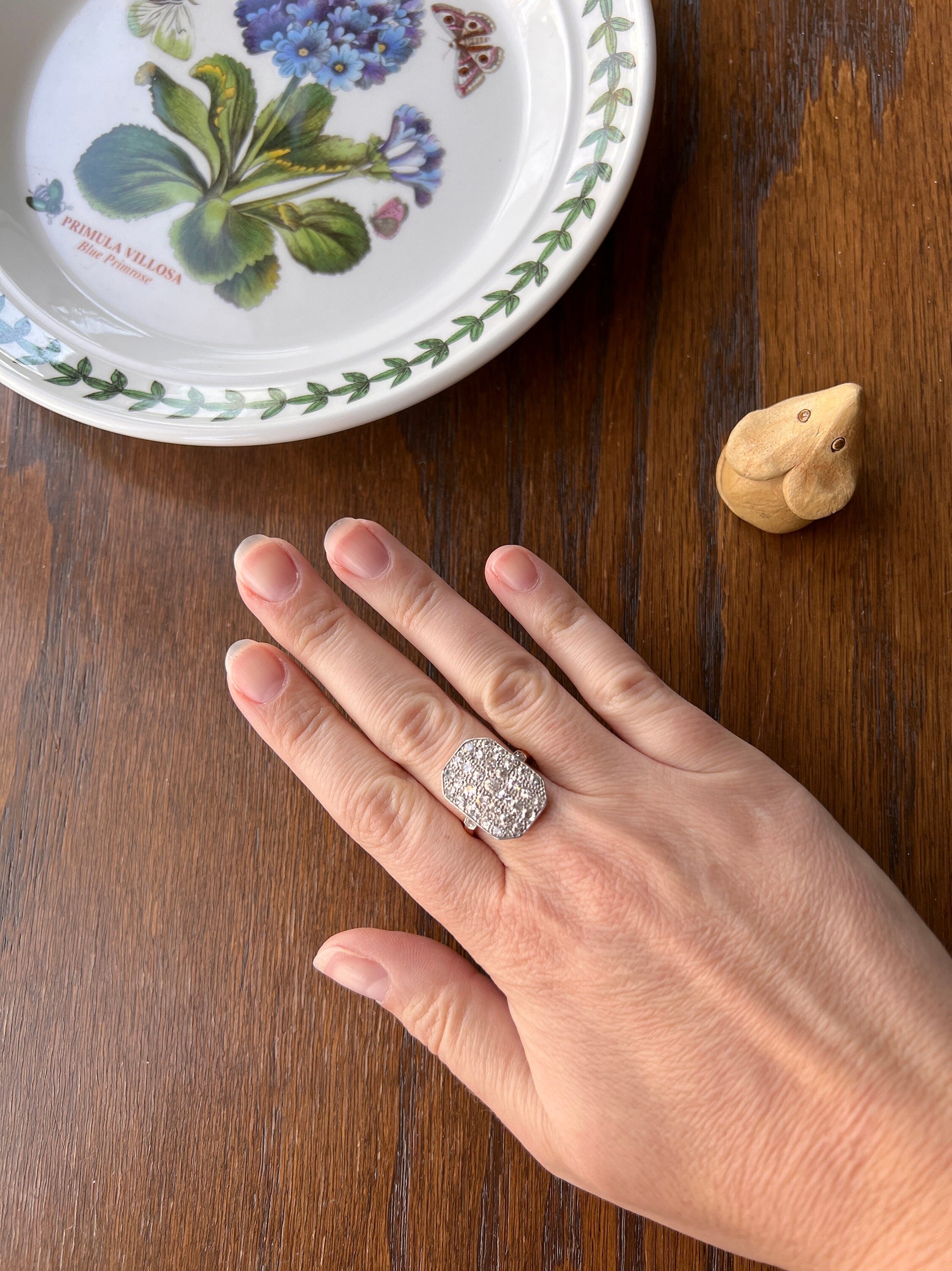 Antique 1.6 Carat 33 Old MINE Cut DIAMONDS GRID Ring Rectangle Geometric 18k Gold Romantic Gift Stacker Cobblestone Art Deco Panel Lozenge