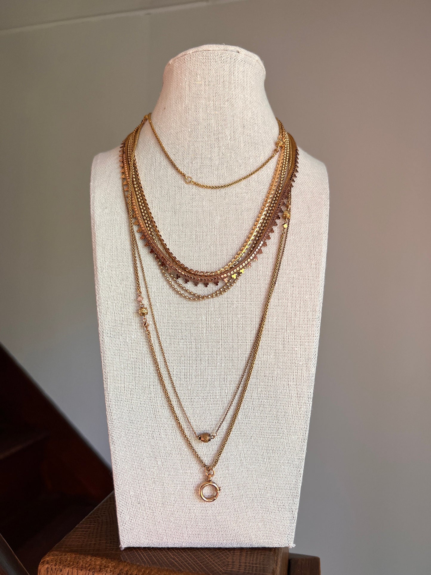 French Vintage Mini Bead 18k Gold Starburst Faceted Pearls 17 1/2" Double Strand Chain Necklace Solid Ball Rivet 14.2g Two Tone Shimmer Glow