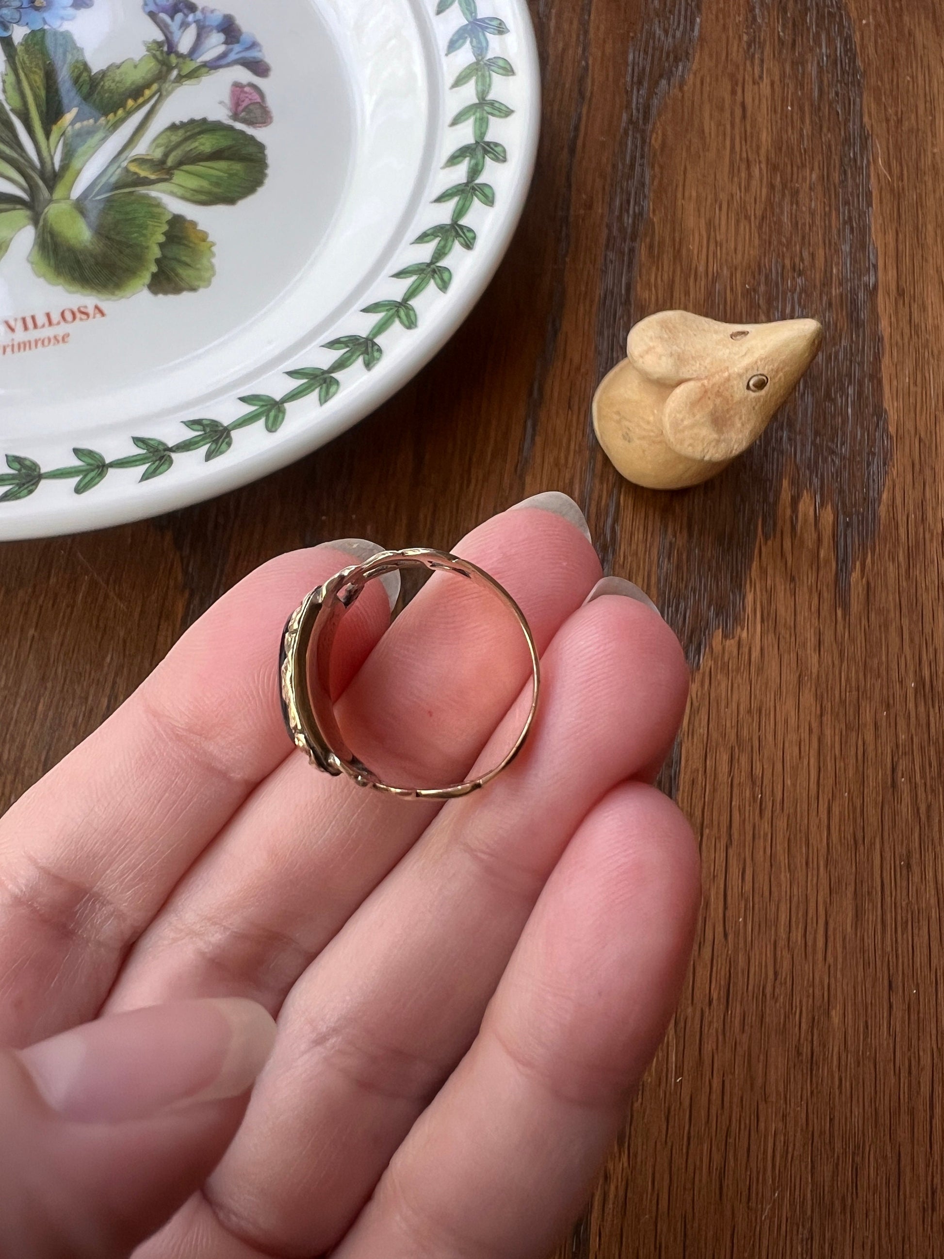 Dated 1827 GARNET 14k Gold Mourning Ring Engraved Floral Forget Me Not Swirl Embossed Halo Red Glow Memorial Band Stacker Collectible Gift