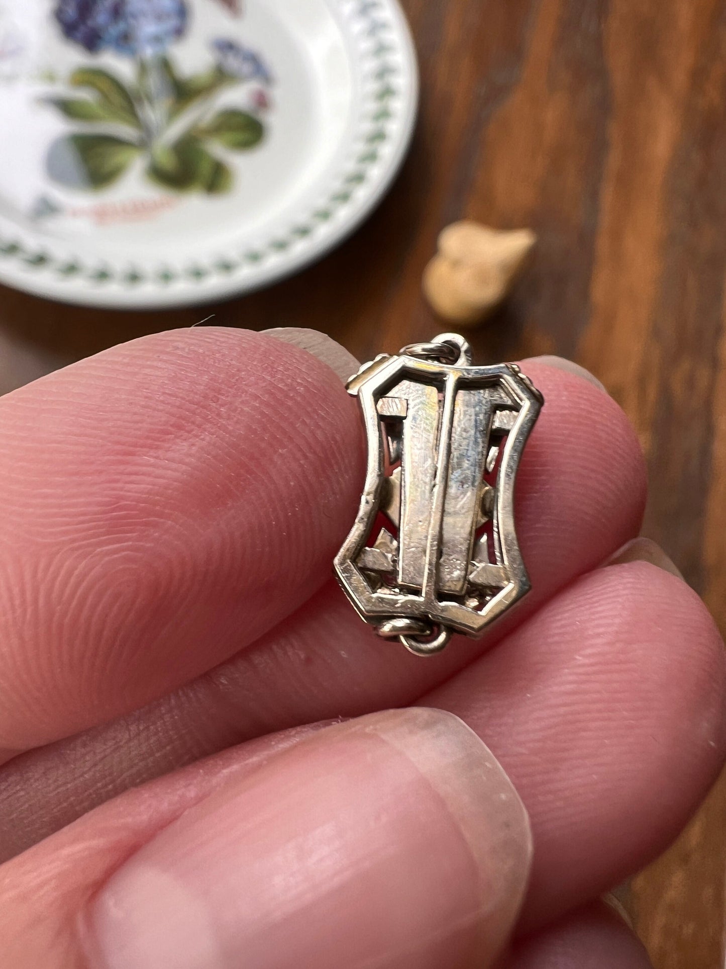 CLASP Geometric Art Deco Old Cut DIAMOND Antique Gemset Fastener Pendant 18k White Gold Gift Parts Finding Connector Rectangle Five Stone