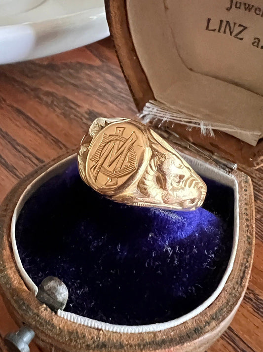 DRAGON Figural HEAVY French Antique Signet RING 12.2g 18k Gold Solid Chunky Band Rare Gift Victorian Belle Epoque Art Nouveau Unisex Md Dm