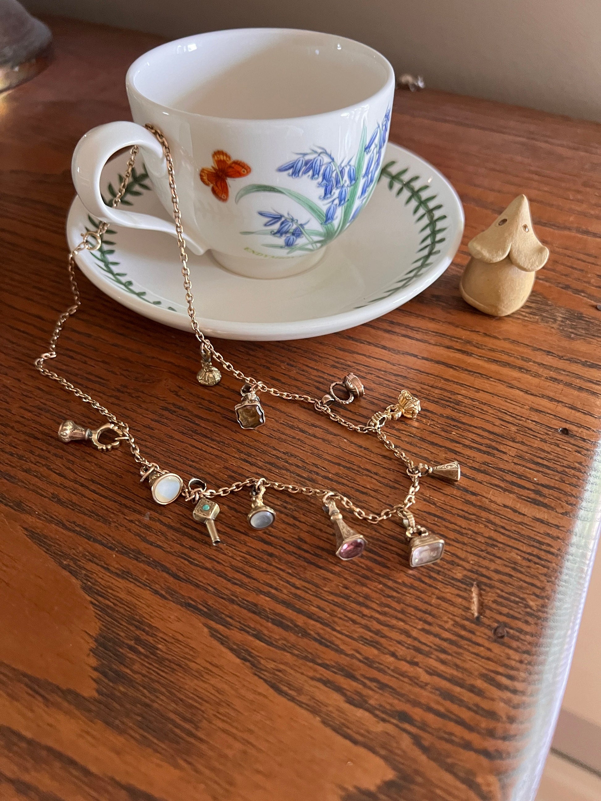 One of a Kind Twelve Piece VICTORIAN Antique FOBS Necklace Birds Horse Key Thistle Intaglio Chain 9k to 14k Gold Neckmess Quartz Bloodstone