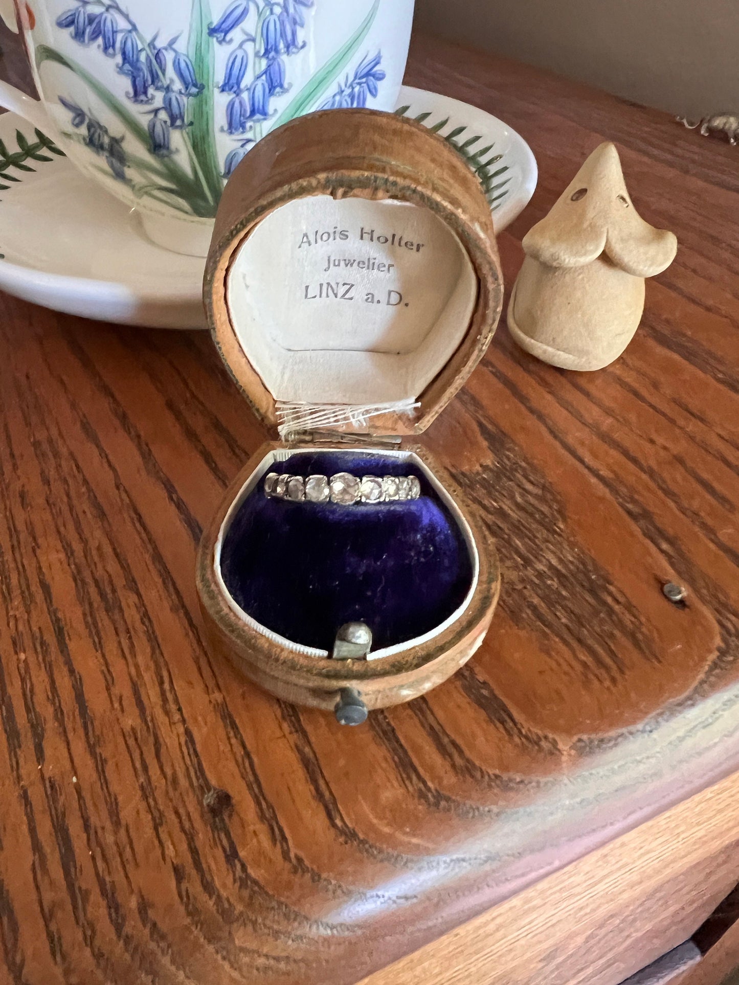 HALF HOOP Antique 18k Gold Nine Stone Rose Cut DIAMOND Ring Foiled Skinny Band Stacker Gift Foil Silver Collet Georgian Victorian Romantic