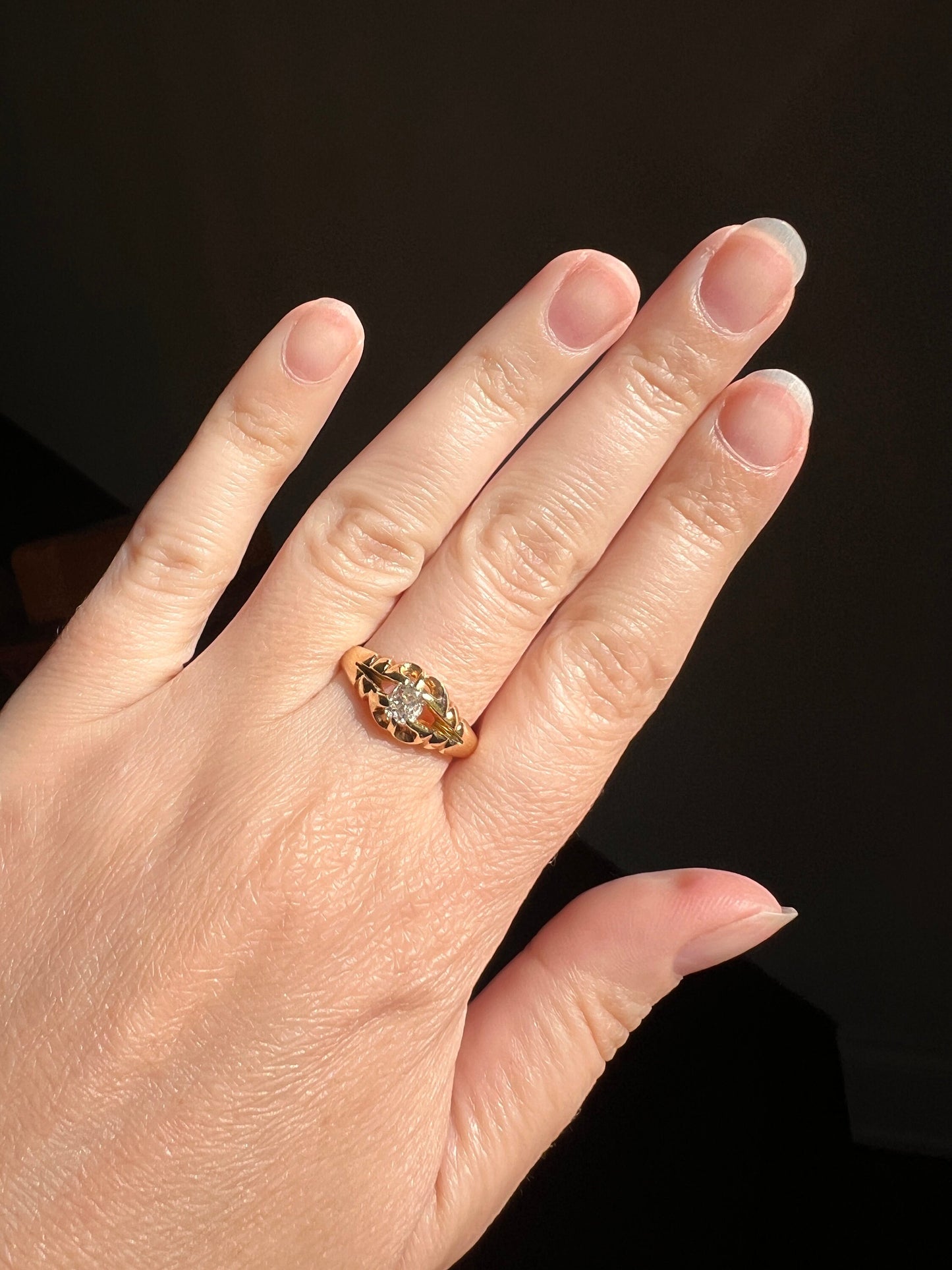 Unique Victorian ANTIQUE .5 Carat Gypsy Band Ring 18k Gold OVAL Old Mine Cut DIAMOND Buttercup Belcher Stacker Romantic Gift OmC Geometric