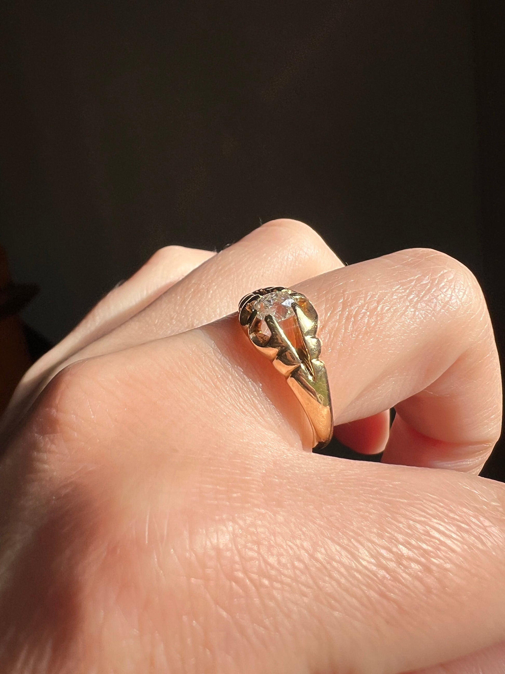 Unique Victorian ANTIQUE .5 Carat Gypsy Band Ring 18k Gold OVAL Old Mine Cut DIAMOND Buttercup Belcher Stacker Romantic Gift OmC Geometric