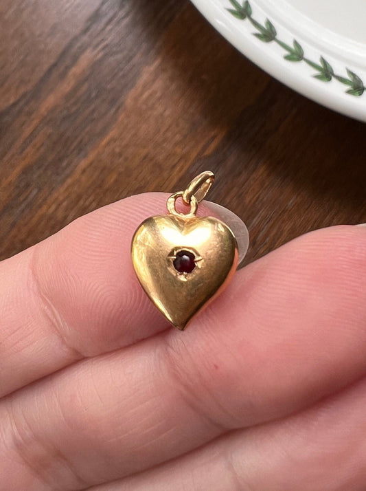 Witch's HEART Red Paste Garnet Victorian Antique 18k Gold French Figural PENDANT Belle Epoque Minimalist Neckmess Bracelet Charm Love Gift