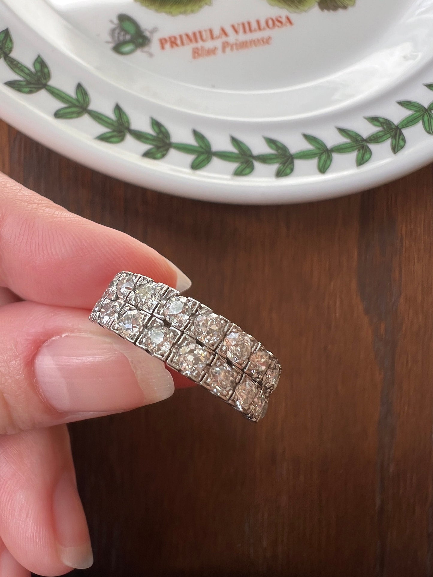 Vintage to Antique Art Deco French 1.25 CARAT Old Mine Cut DIAMOND Double Row Ring 18 Stone 2 Band Half Hoop Linear Stacker Gift Wedding OMC