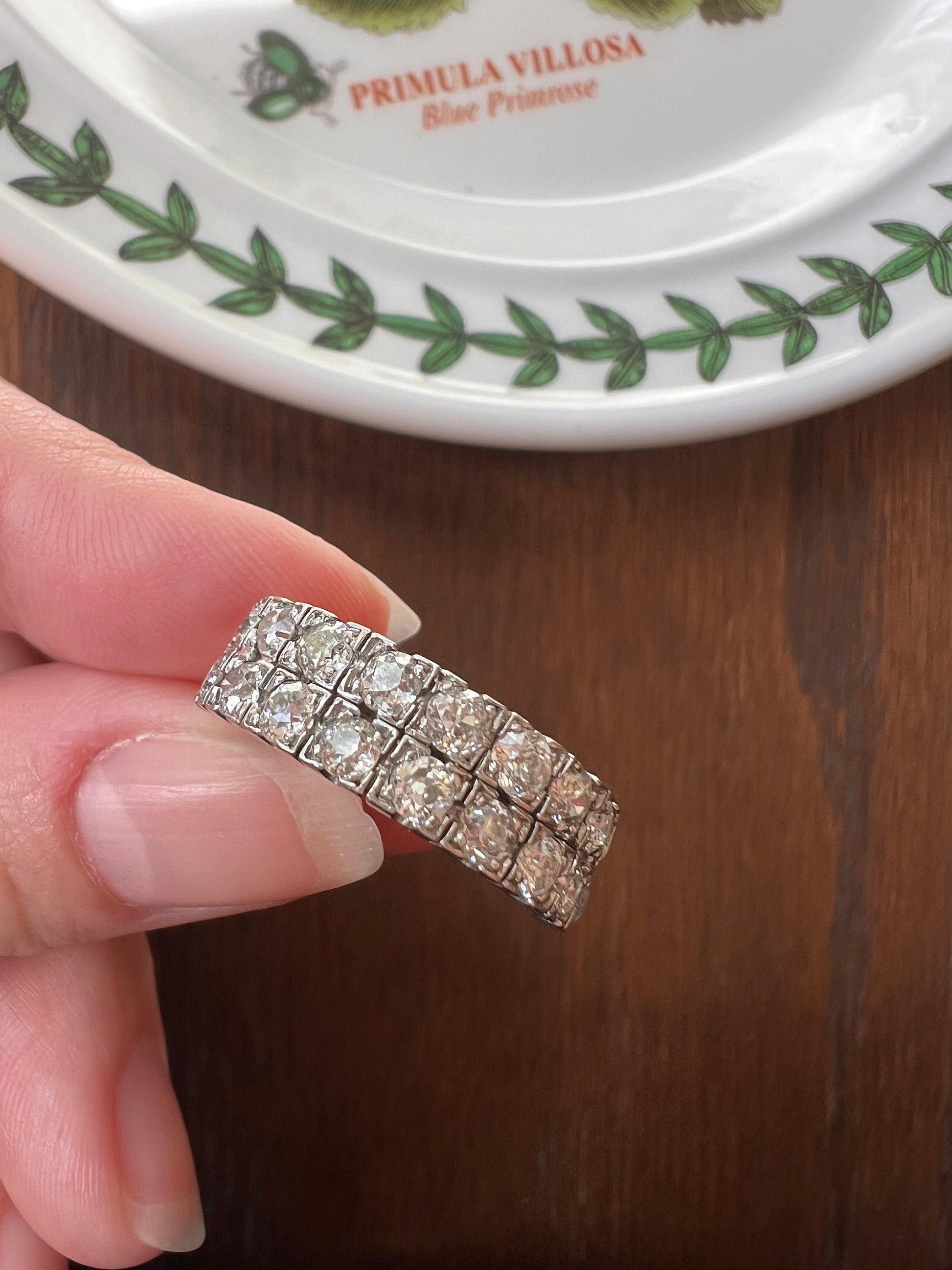 Vintage to Antique Art Deco French 1.25 CARAT Old Mine Cut DIAMOND Double Row Ring 18 Stone 2 Band Half Hoop Linear Stacker Gift Wedding OMC