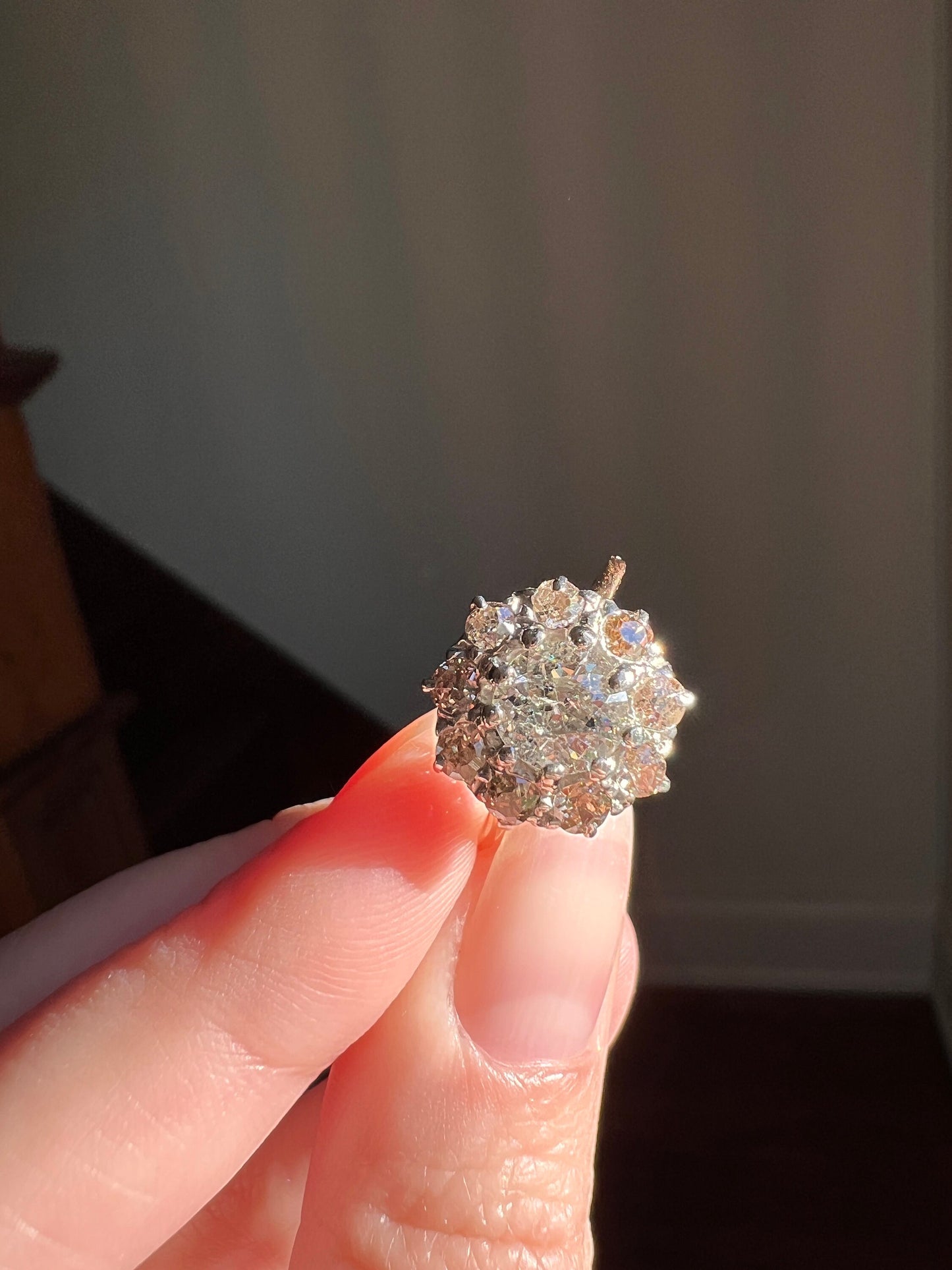 Antique Daisy CLUSTER Ring 1.5 CARAT Old Mine Cut DIAMOND Champagne Light Brown 18k Gold Antique Chunky Stacker Victorian Edwardian Gift OmC