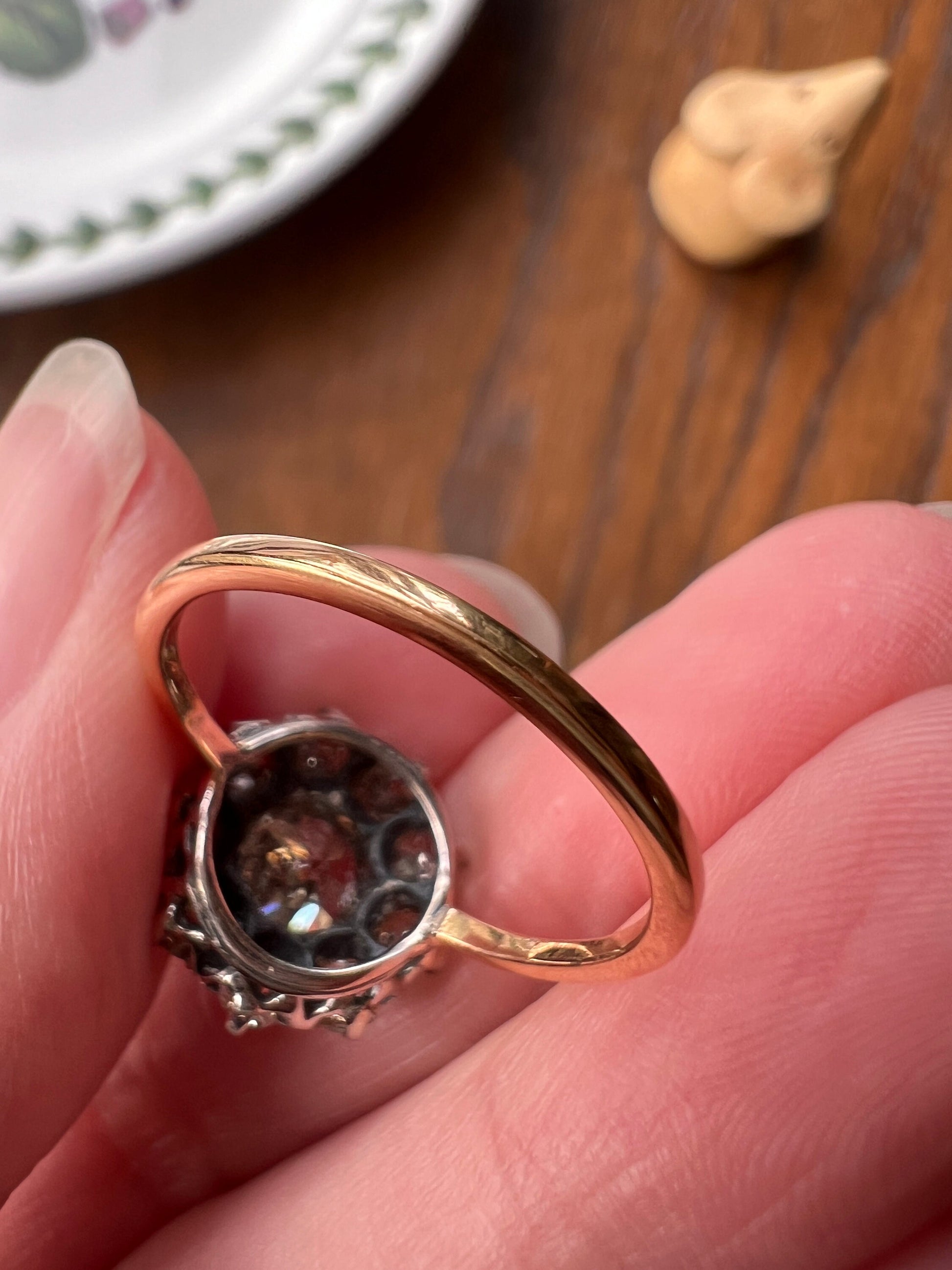 Antique Daisy CLUSTER Ring 1.5 CARAT Old Mine Cut DIAMOND Champagne Light Brown 18k Gold Antique Chunky Stacker Victorian Edwardian Gift OmC