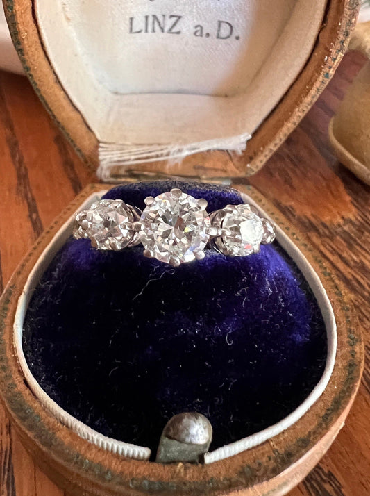 TALL Antique 18k White Gold 1.8 CARAT Transitional & Old Mine Cut DIAMOND Band Three / Five Stone Stone Ring Tall Stacker Wedding Engagement