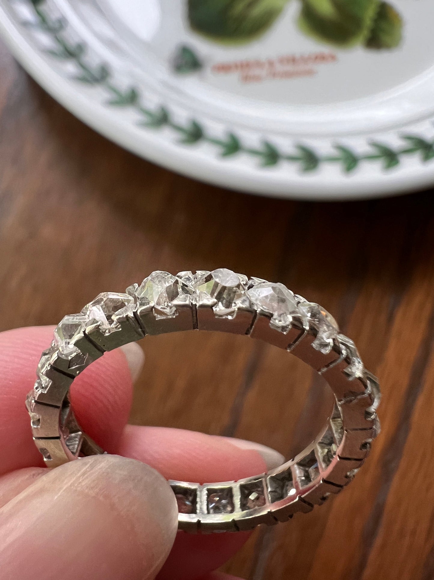 Chunky French Antique Art Deco 1.7 Carat Tall Square Old Mine Cut DIAMOND FuLL ETERNITY Band Ring 18k White GOLD Wedding Anniversary OmC