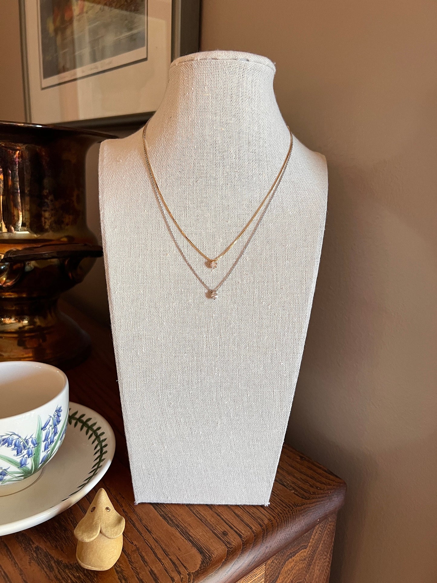 French Vintage .3 Carat Old Mine Cut DIAMOND Solitaire 18k White Gold Necklace Pendant Chain Antique Stone Minimalist Dainty OMC Neckmess