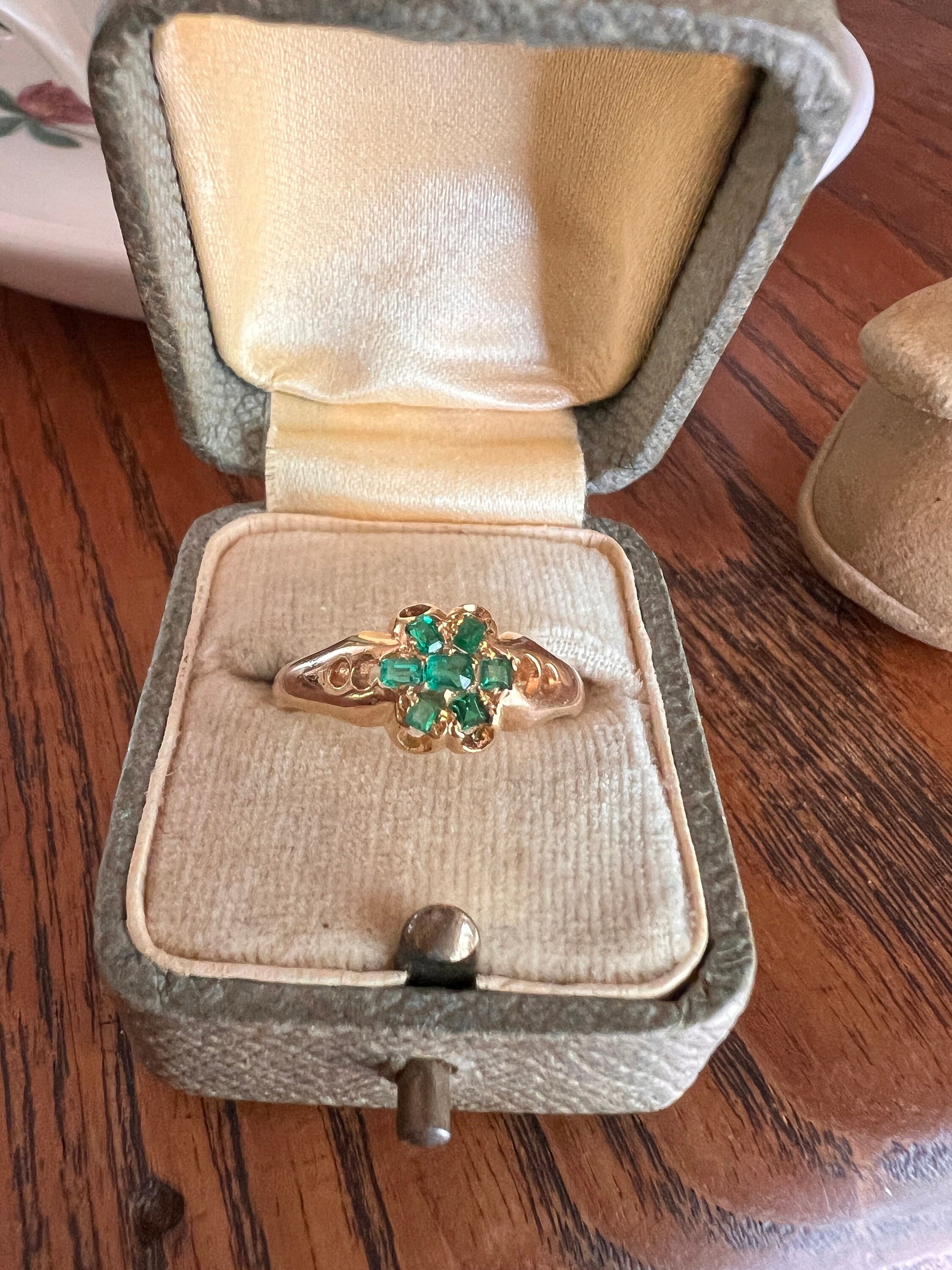 STARBURST Antique c1924 15k GOLD Band Stacker Green Romantic Gift Skinny Layering Art Deco Later Dated Engraved "David 1967" Unique