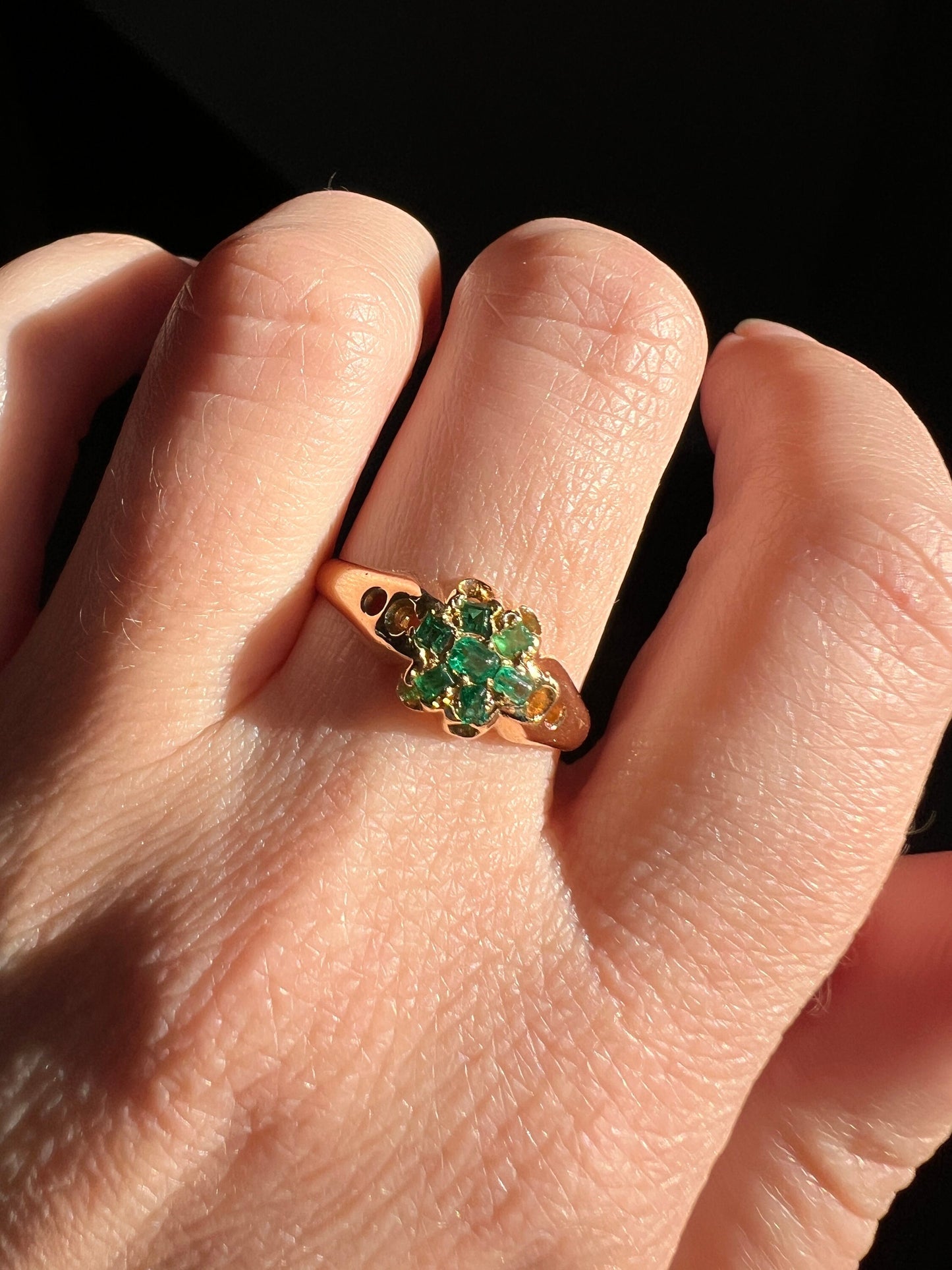 STARBURST Antique c1924 15k GOLD Band Stacker Green Romantic Gift Skinny Layering Art Deco Later Dated Engraved "David 1967" Unique